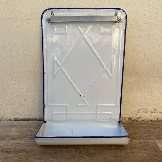 French Enamel Mirror White Blue Bathroom Vanity Wall Mount 22102415 Fleamarketfrance
