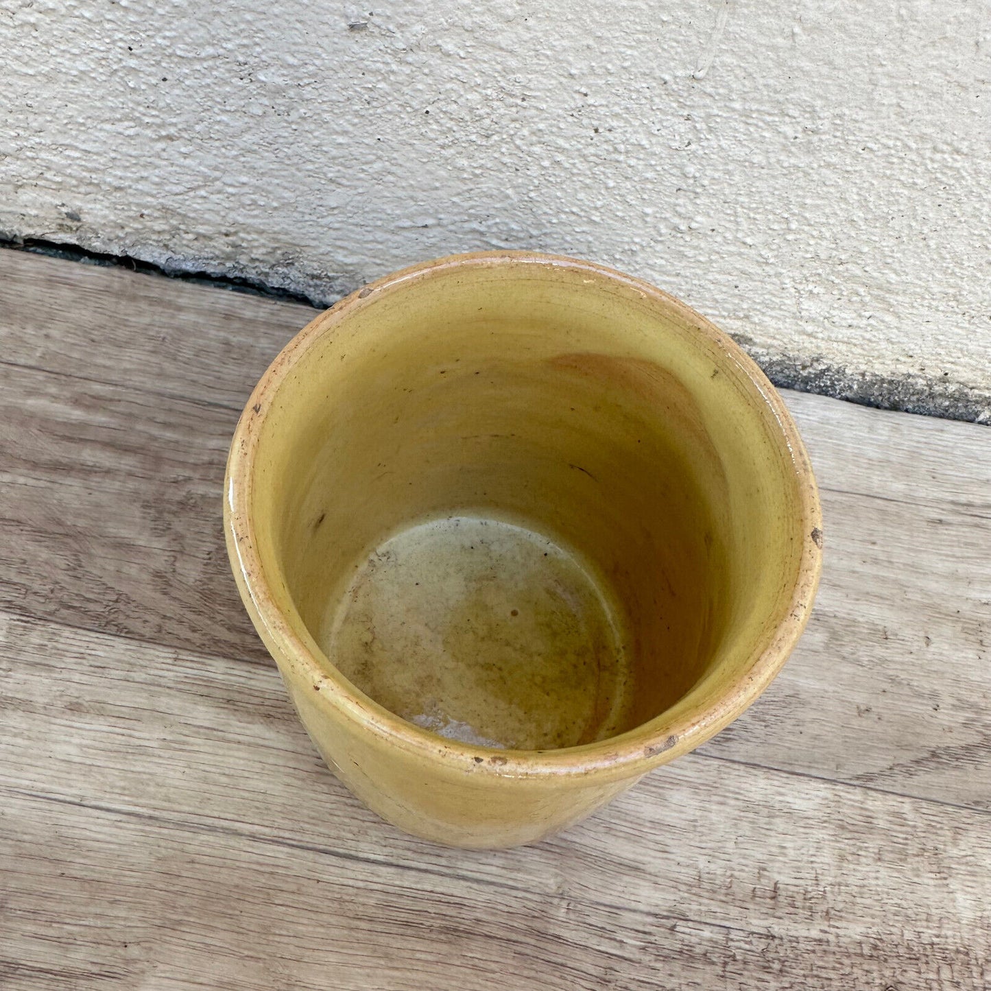 HANDMADE GLAZED BEIGE YELLOW ANTIQUE FRENCH JAM POT CONFIT 0503255 - Fleamarketfrance