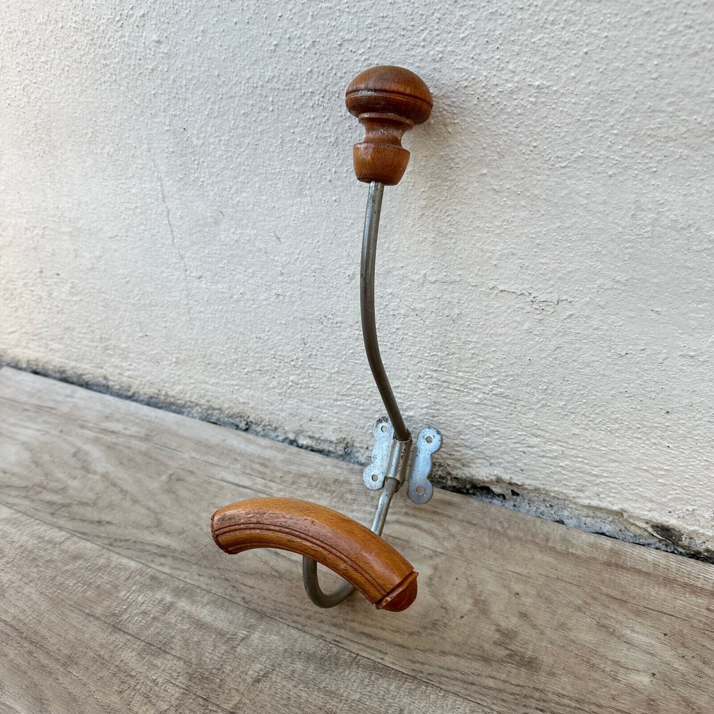 Antique French Coat Hook Hat Hanger metal wood 0509246 - Fleamarketfrance