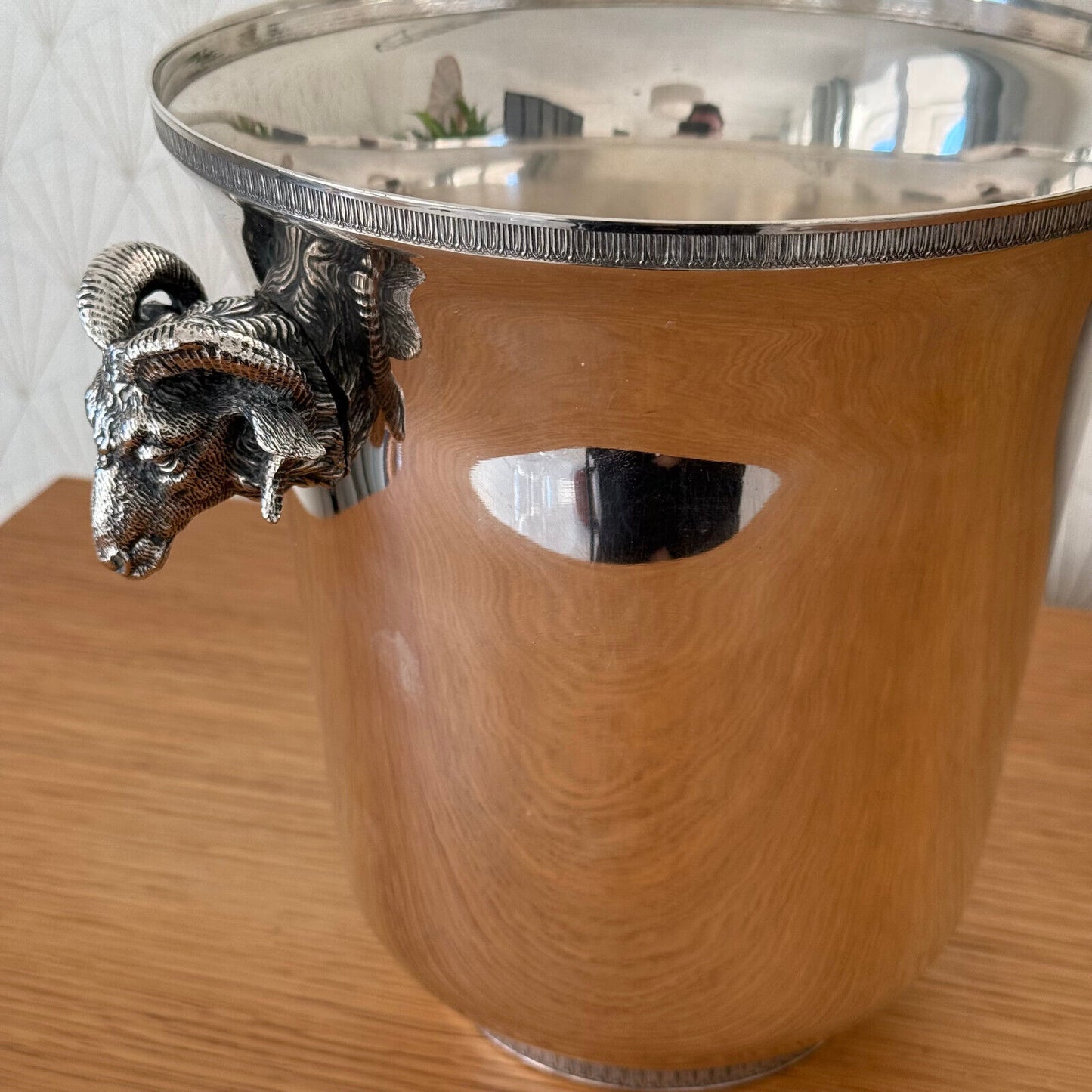 Vintage French Champagne Silverplate Ice Bucket Cooler RARE RAM HANDLES 1202251 - Fleamarketfrance