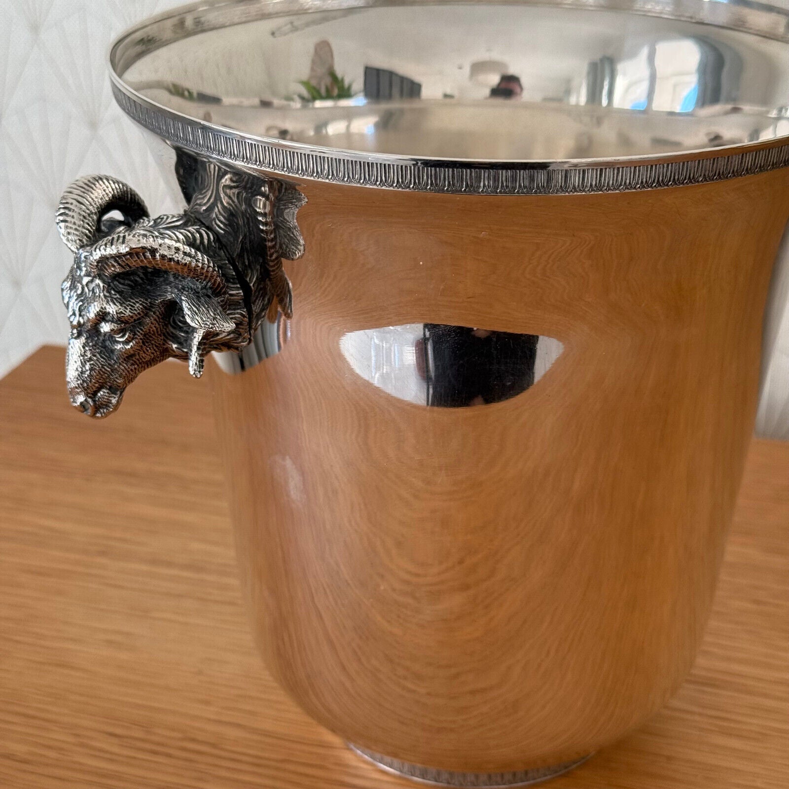 Vintage French Champagne Silverplate Ice Bucket Cooler RARE RAM HANDLES 1202251 - Fleamarketfrance