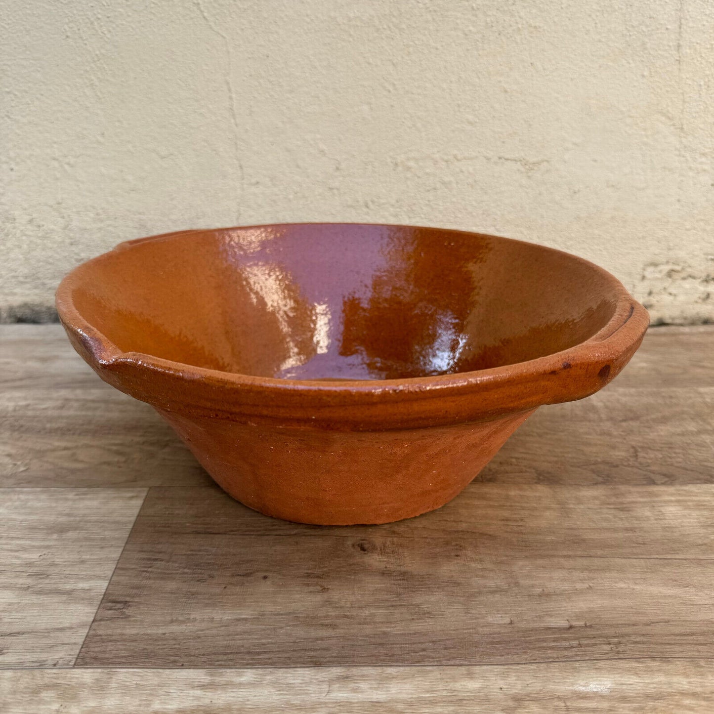 VINTAGE FRENCH GLAZED TERRACOTTA SALAD MIXING BOWL TERRINE TIAN 11 1/2" 2107246 - Fleamarketfrance