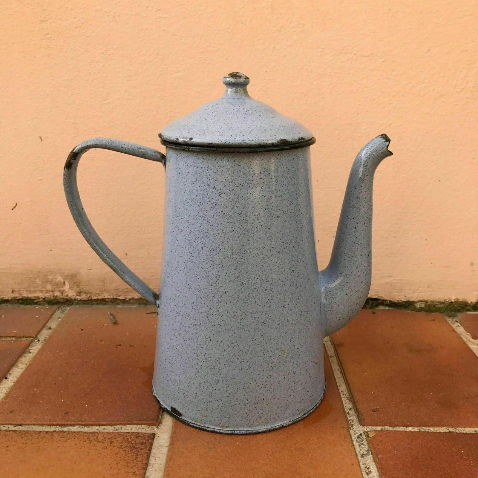 Vintage French Enamelware  grey Enamel Coffee Pot 01041711 - Fleamarketfrance