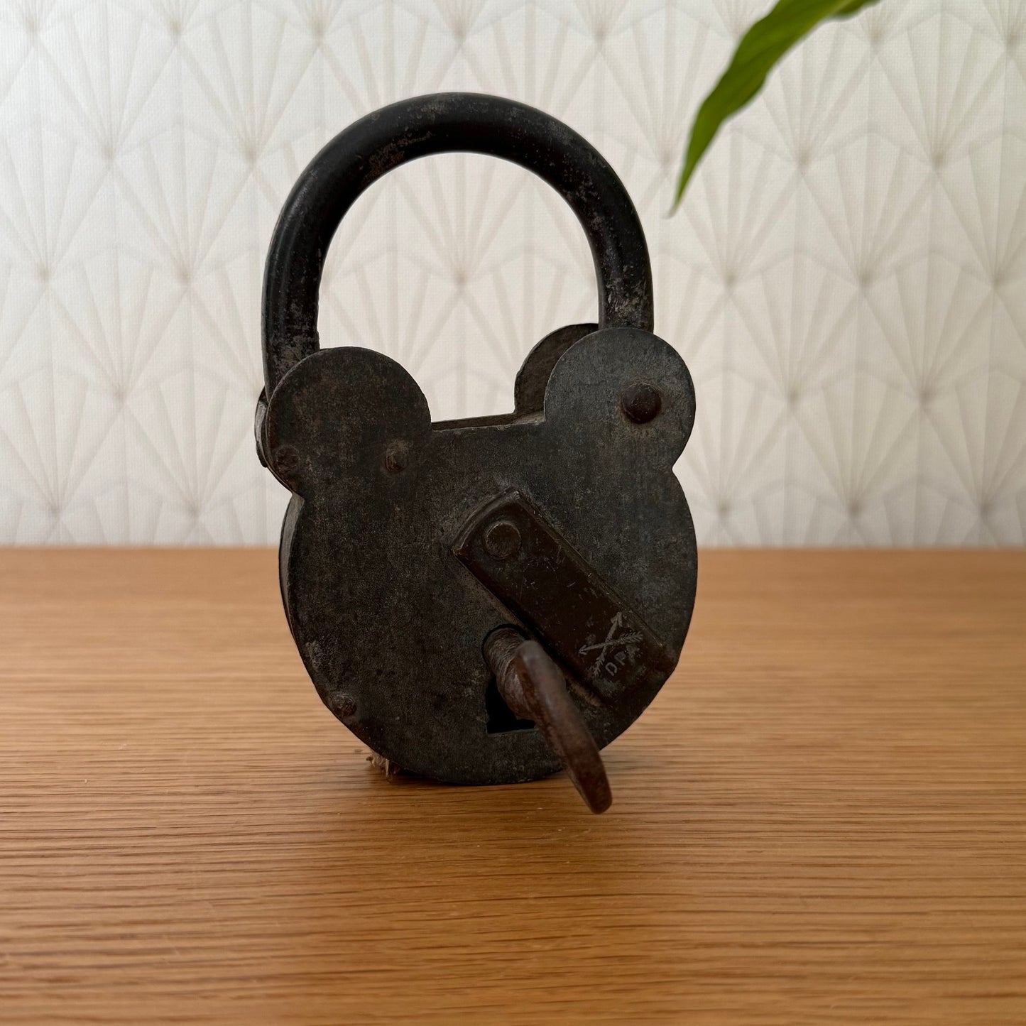 Antique Vintage Fench Iron Padlock with Key Working Lock 1209251