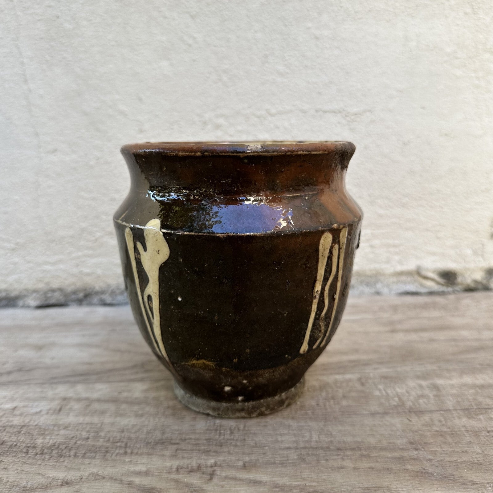 Antique French Confit Pot Stoneware Pottery Crock 4 3/4" 2009231 Unmarked