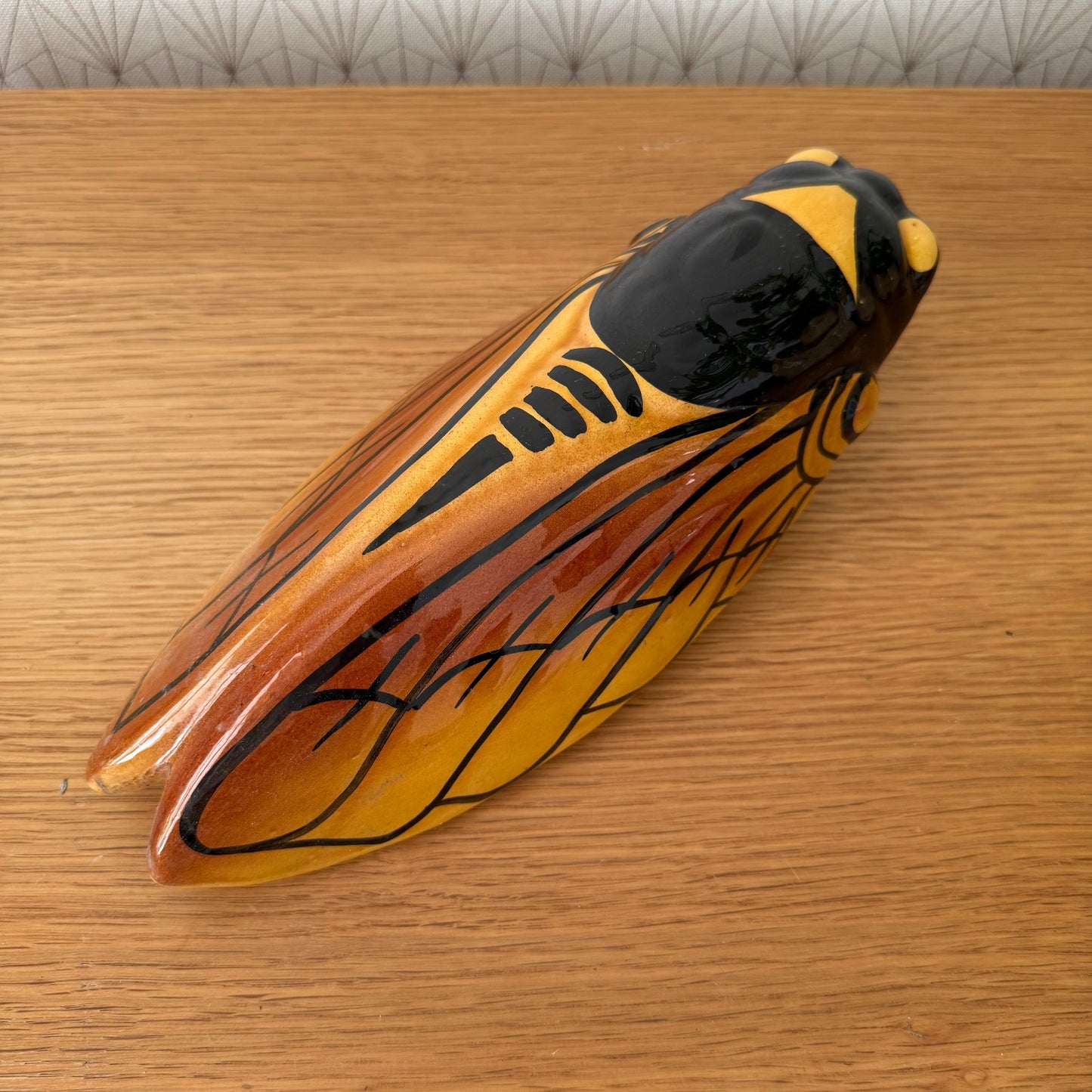 Vintage French MAJOLICA CICADA WALL POCKET VASE Provence BIG 02112510