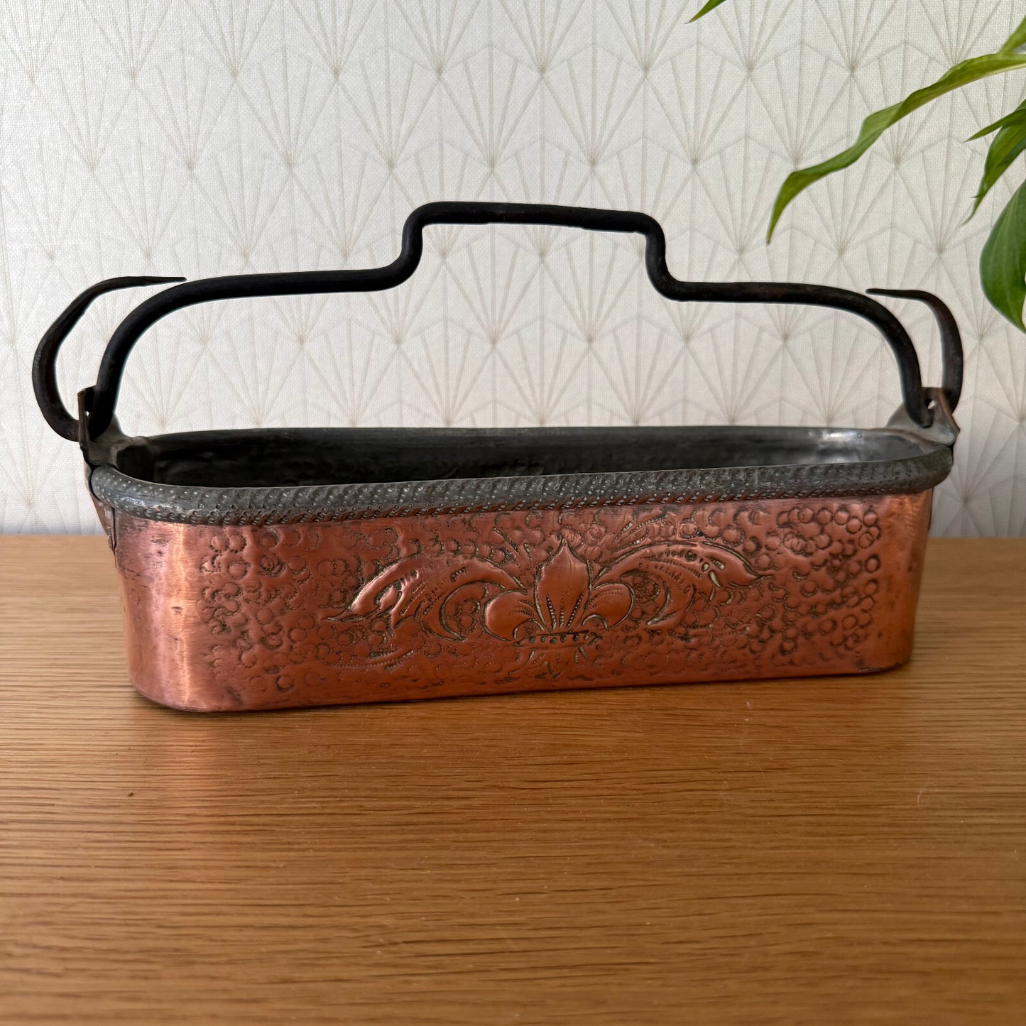 French Copper Fish Kettle Poacher Victorian Embossed Fleur de Lys 19042514 Fleamarketfrance