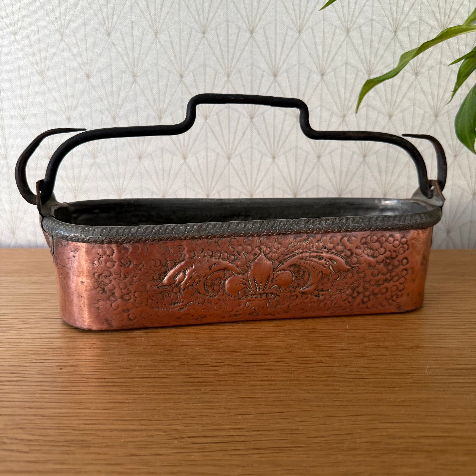 French Copper Fish Kettle Poacher Victorian Embossed Fleur de Lys 19042514 Fleamarketfrance