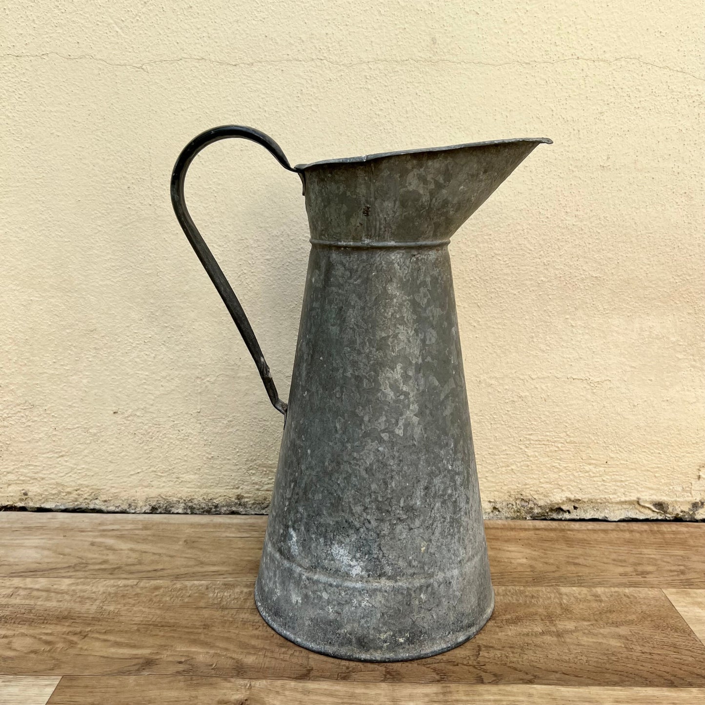Antique French Zinc Pitcher Water Jug Early 1900s Galvanized 14.25" 0907223 Fleamarketfrance