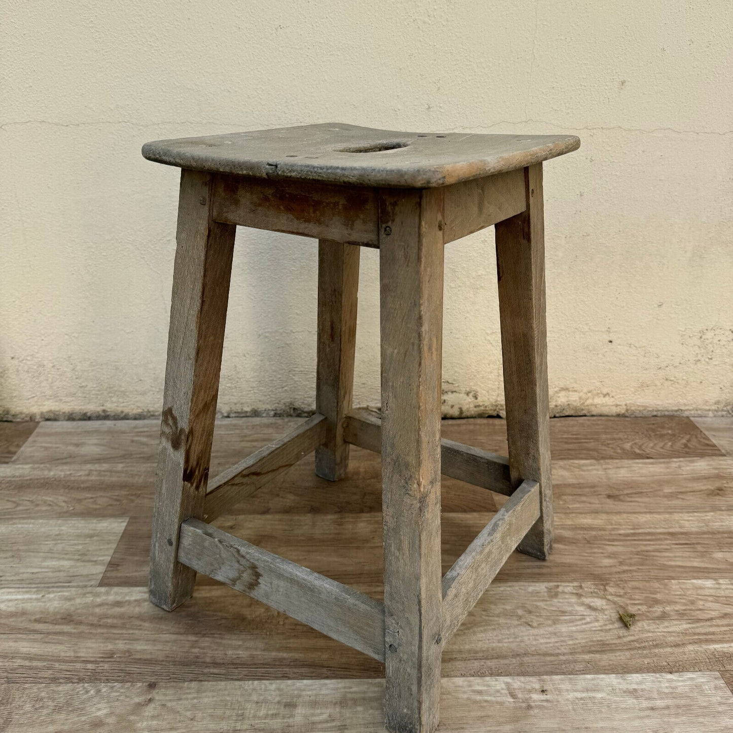 Vintage French Industrial Wooden Stool 1940 1950 2706243 - Fleamarketfrance