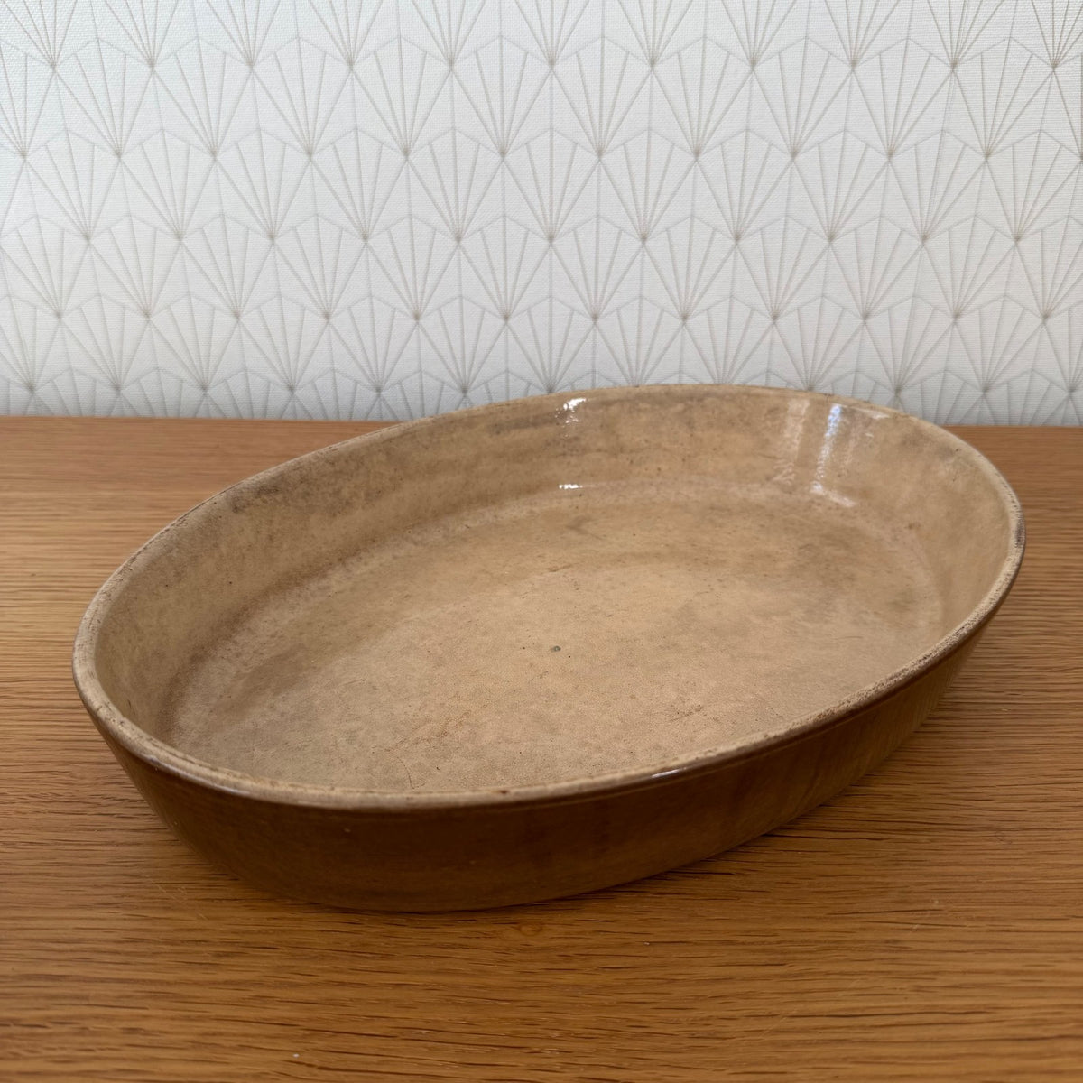 Close-up of French gratin dish interior glaze detail and craftsmanship