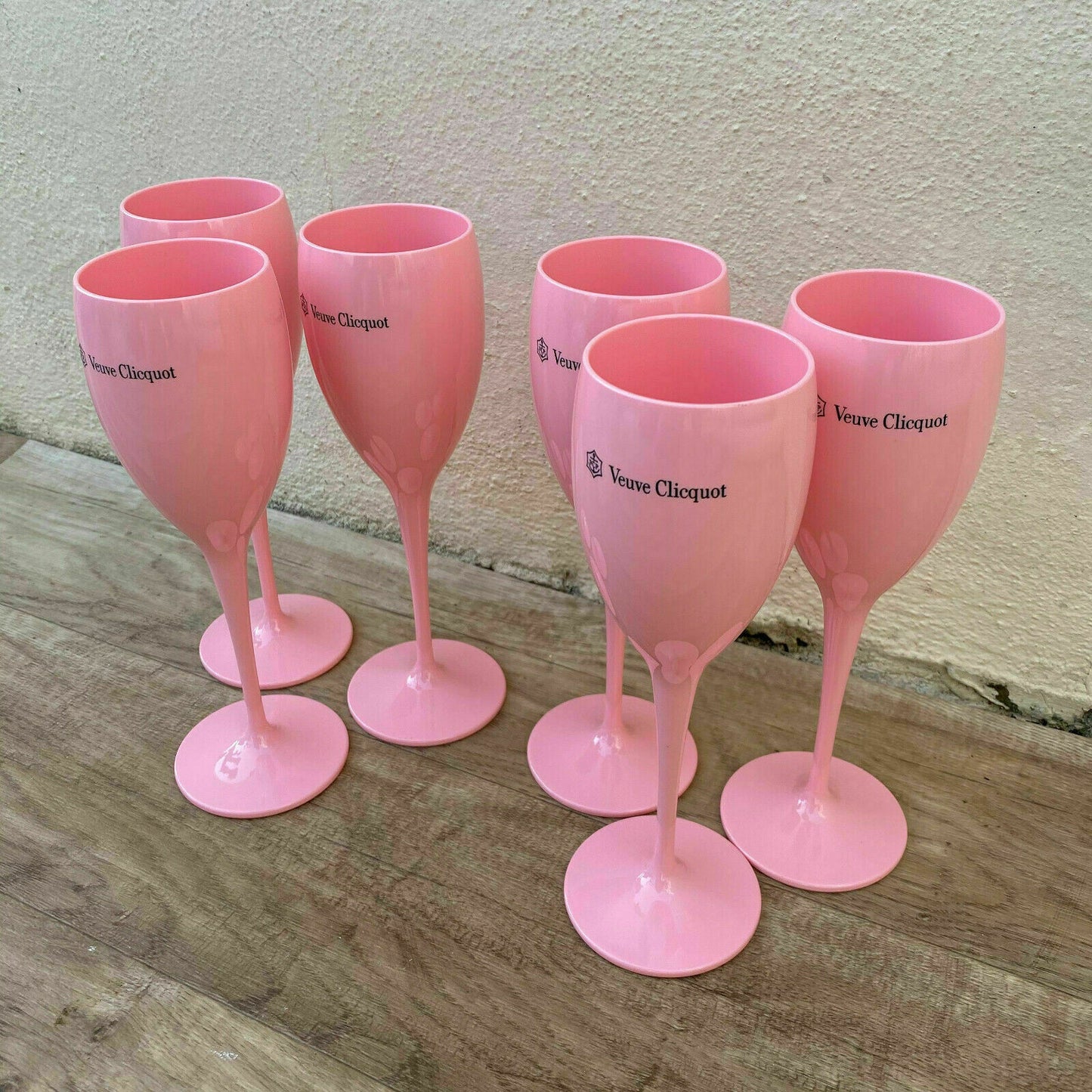 Veuve Clicquot Pink Champagne Flutes Set 6 Rose Glasses New 0707261 Veuve Cliquot Clicquot