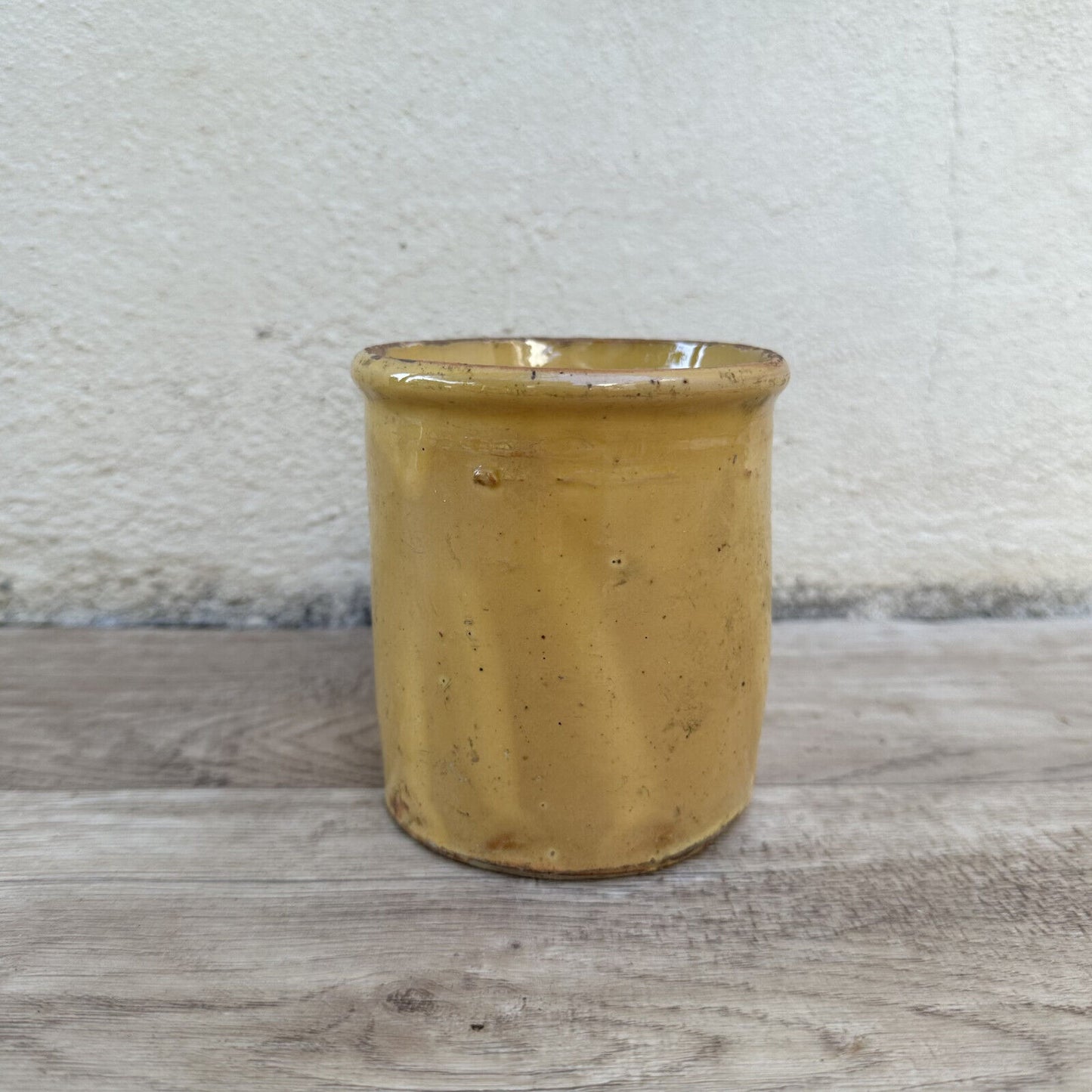 HANDMADE GLAZED BEIGE YELLOW ANTIQUE FRENCH JAM POT CONFIT 05032510 - Fleamarketfrance