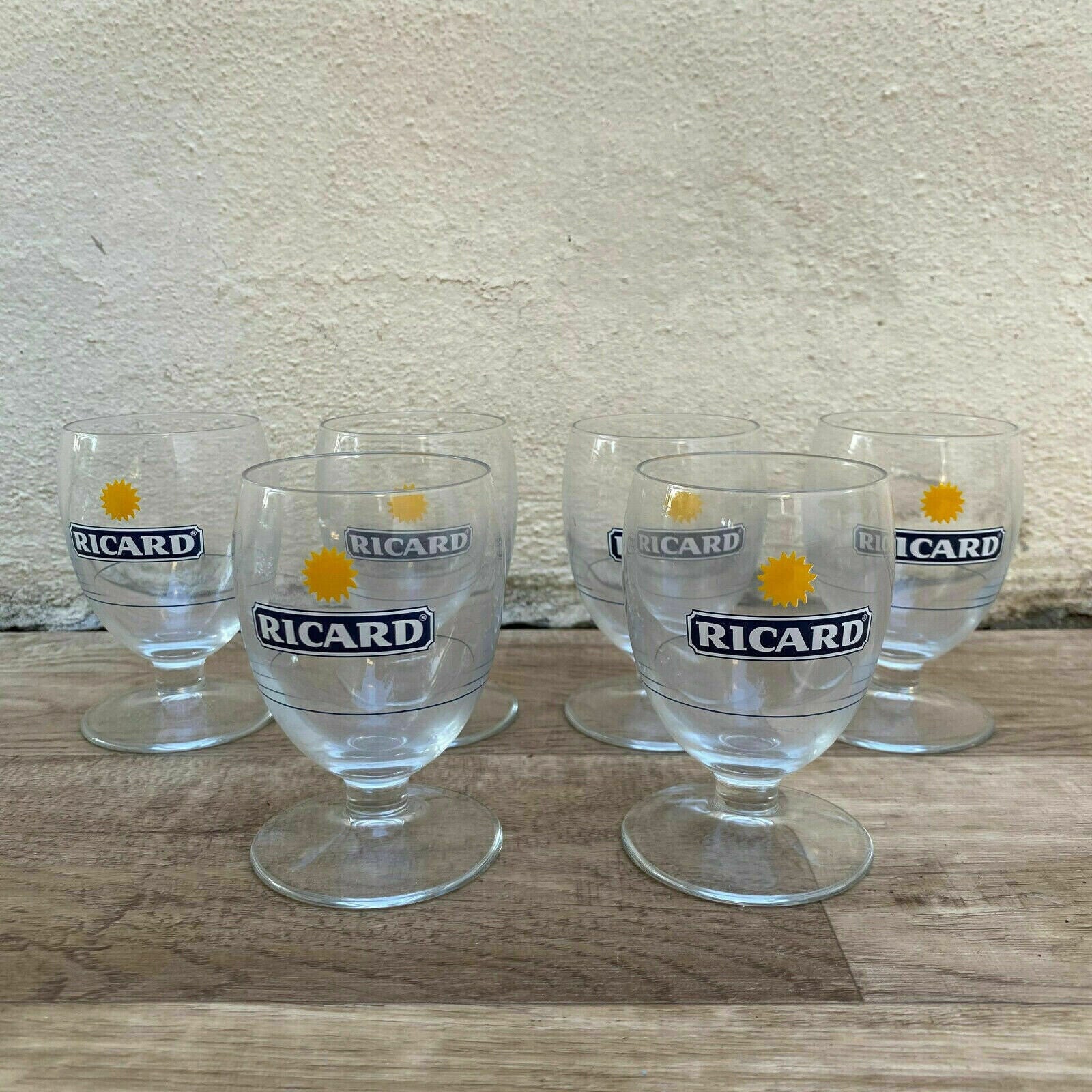 6 FRENCH RICARD ANISETTE PASTIS GLASSES WITH SUNBURST MOTIF 1001254 - Fleamarketfrance