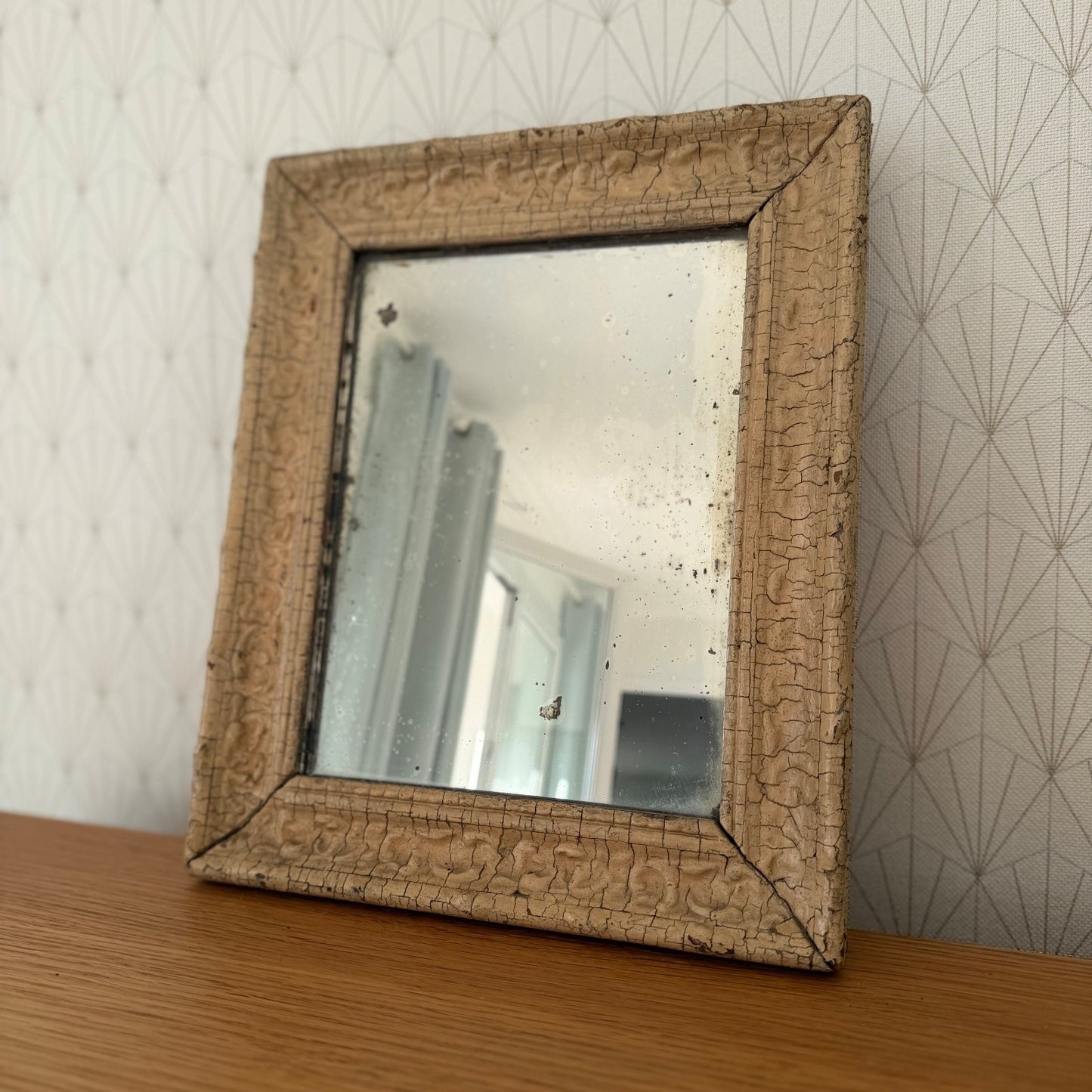 Vintage French Crackled Mirror Aged Wood Frame Foxed Glass 1930s 0302264 Fleamarketfrance