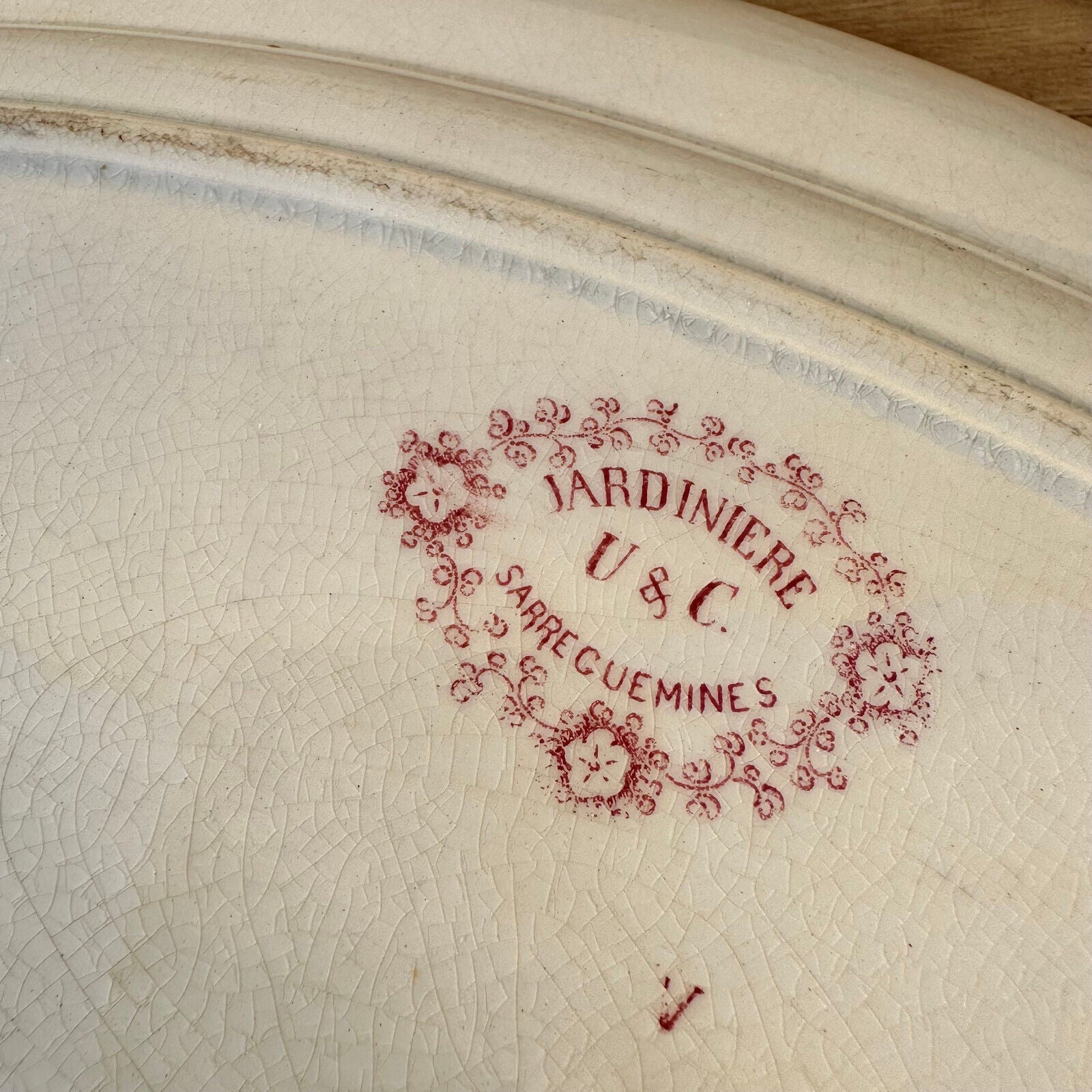 Vintage RARE French  Sarreguemines Jardiniere Roses plate tray pink 1712228 - Fleamarketfrance