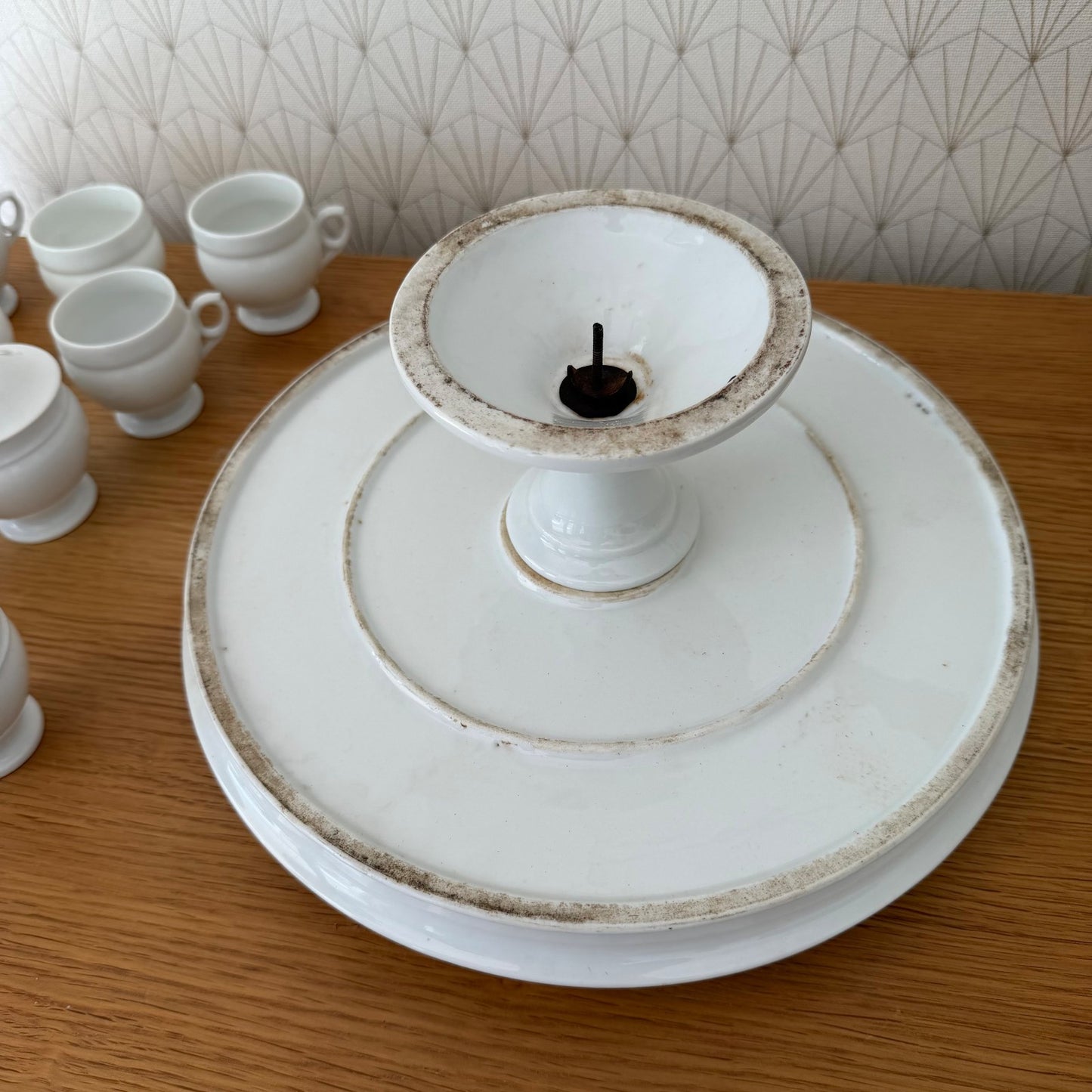 French Porcelain Tea Set Cream Pots Pedestal Stand Vintage 2203263 Unmarked