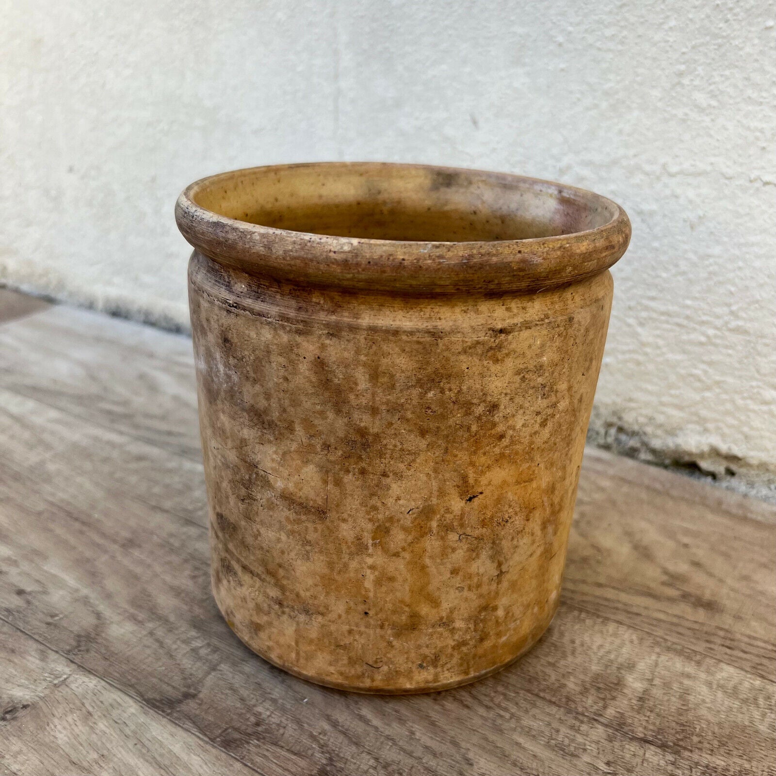 HANDMADE GLAZED YELLOW ANTIQUE FRENCH CONFIT POT TERRACOTTA 02052215 - Fleamarketfrance