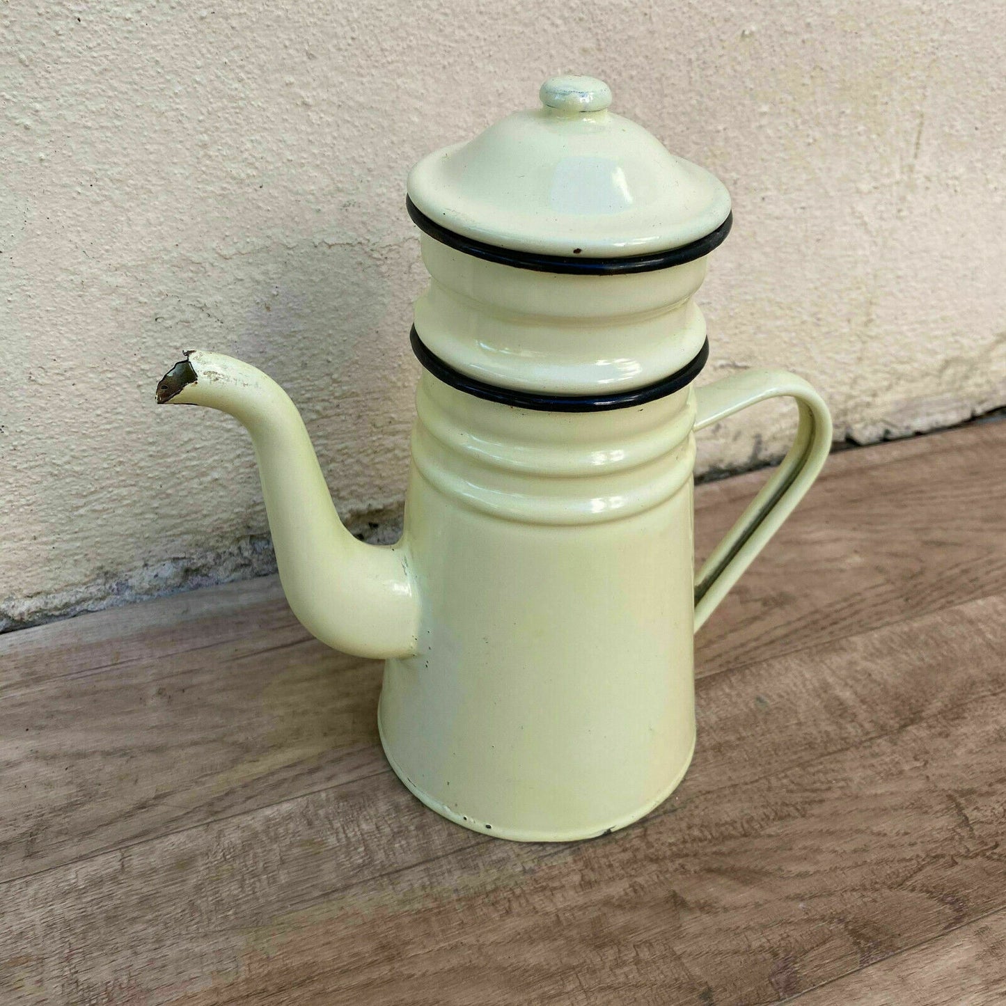 Vintage French Enamel Coffee Pot Yellow Enamelware Cafetiere 2808210 Fleamarketfrance