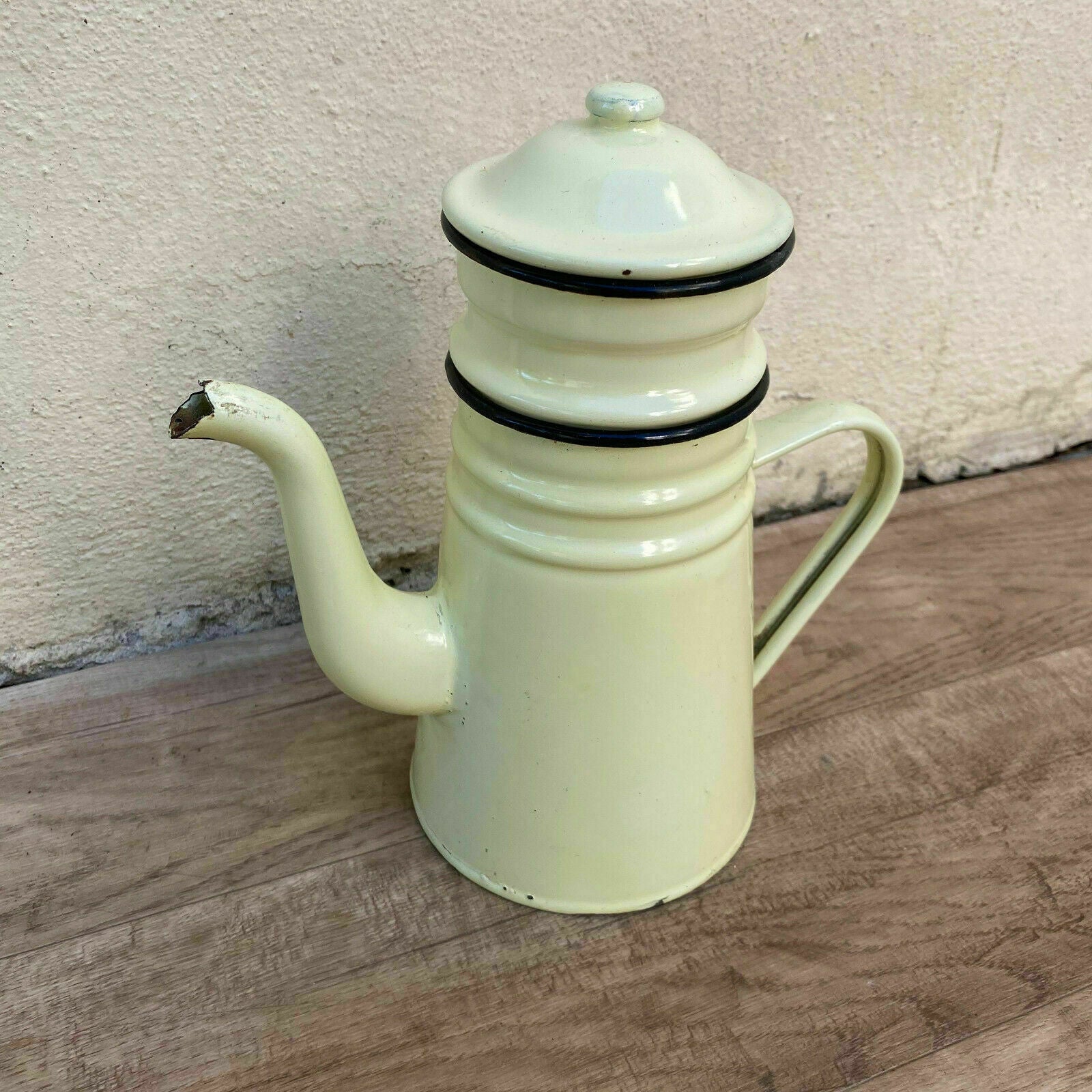Vintage French Enamel Coffee Pot Yellow Enamelware Cafetiere 2808210 Fleamarketfrance