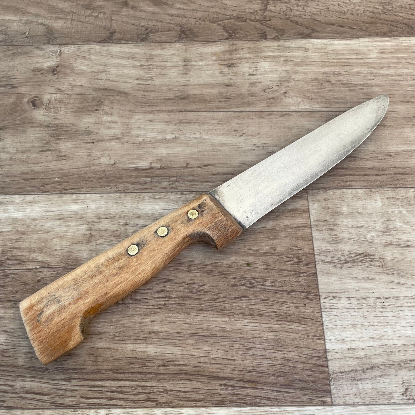 Vintage French Butcher Knife Carbon Steel Wood Handle 10.5" Kitchen 2303256 Unbranded