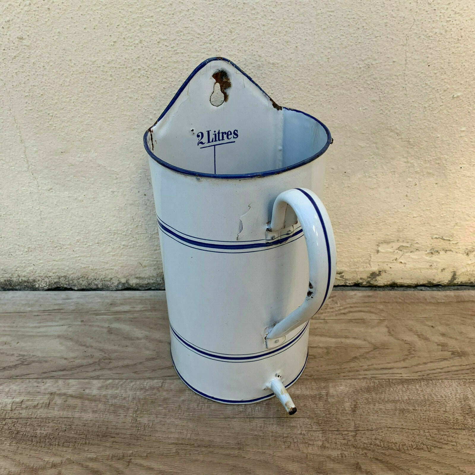 Vintage French Enamel Medical Irrigator Douche White Blue 2L 10161919 Unbranded