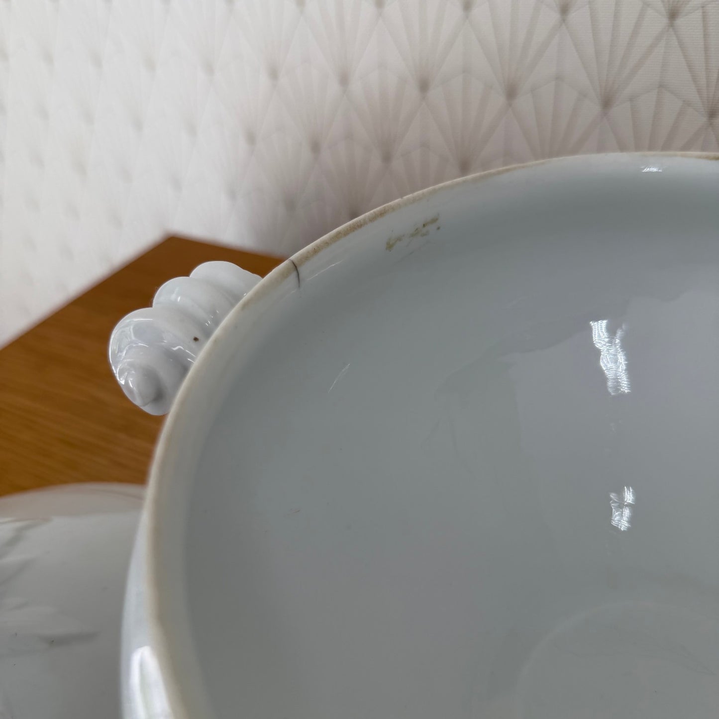 French Tureen Earthware White Fruits Bowl Terre De Fer 0111254