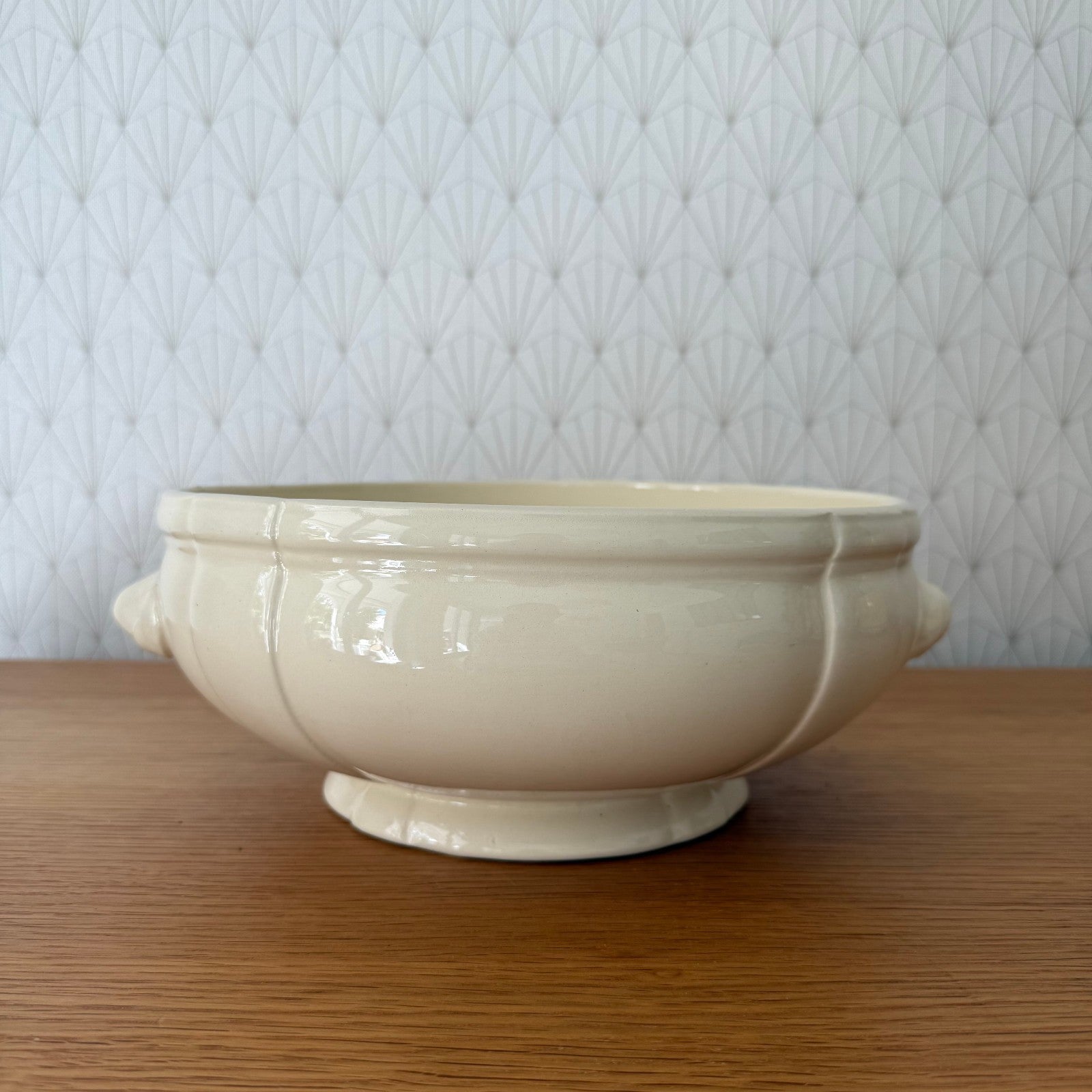 French Vintage Tureen Sarreguemines Digoin Cream Ceramic Soup Bowl 1310255 Sarreguemines Digoin