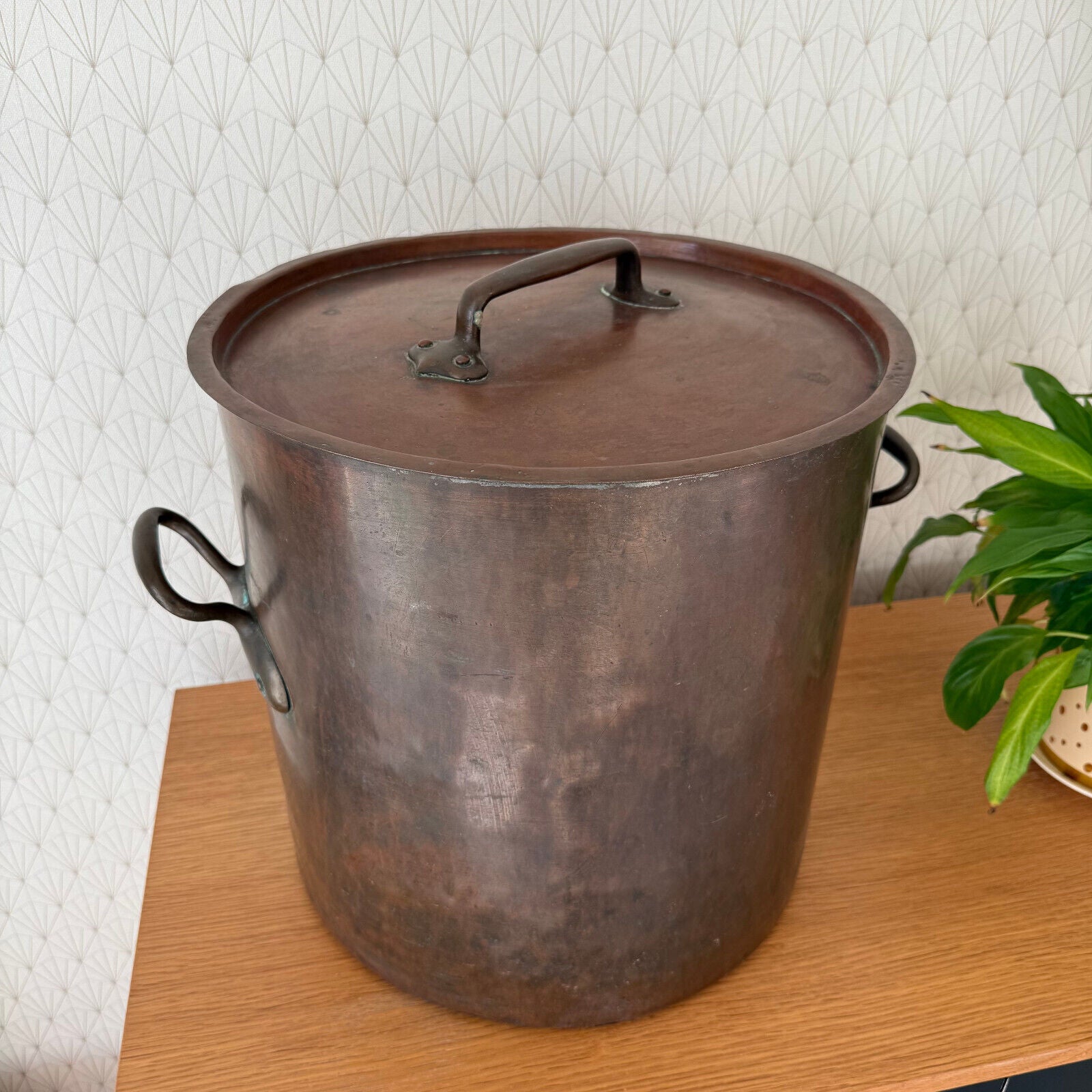 HUGE French stock pot antique Copper Cookware 15 3/4" 0112241 - Fleamarketfrance