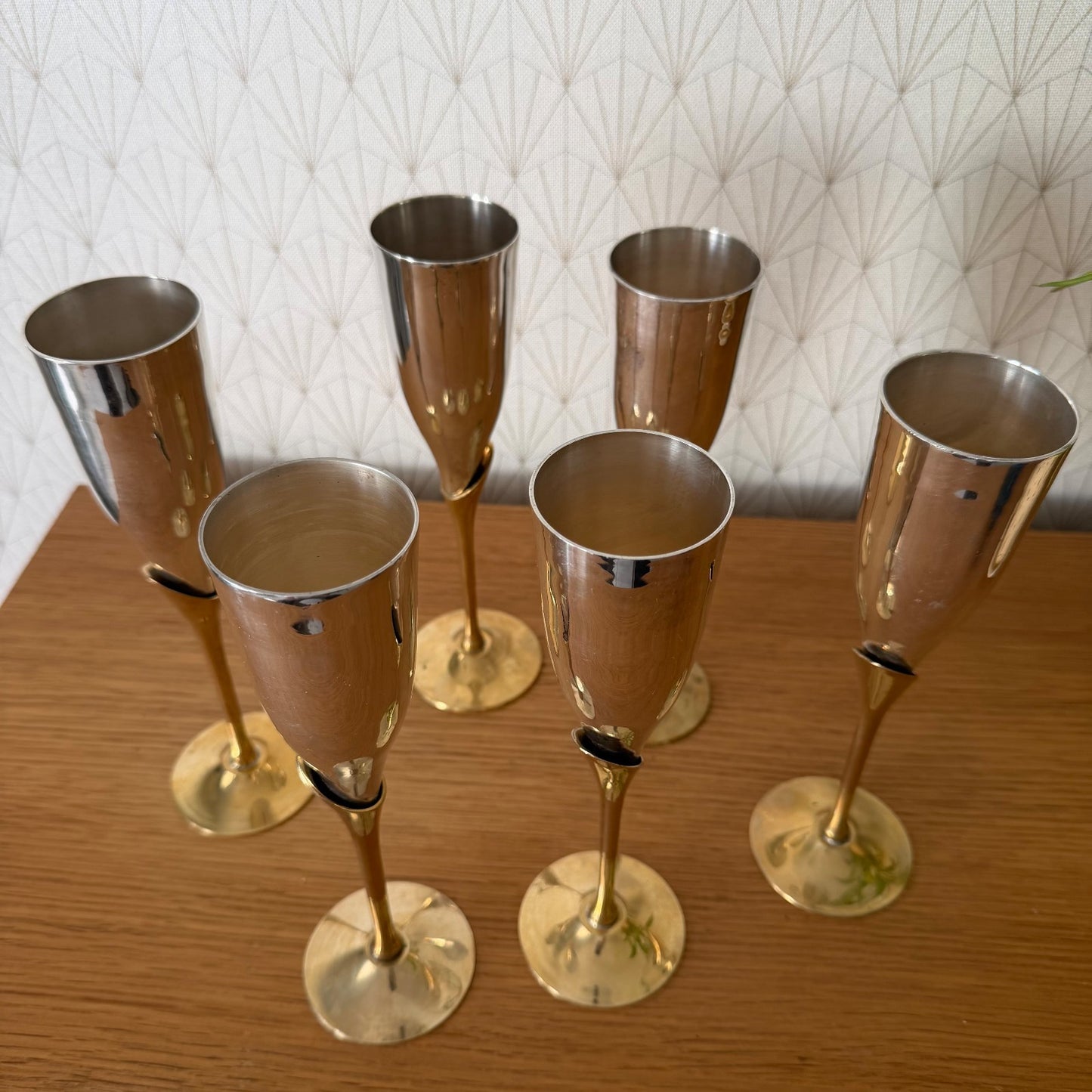 Set 6 French Vintage Brass Silverplate Champagne Flutes 27062623 Veuve Clicquot