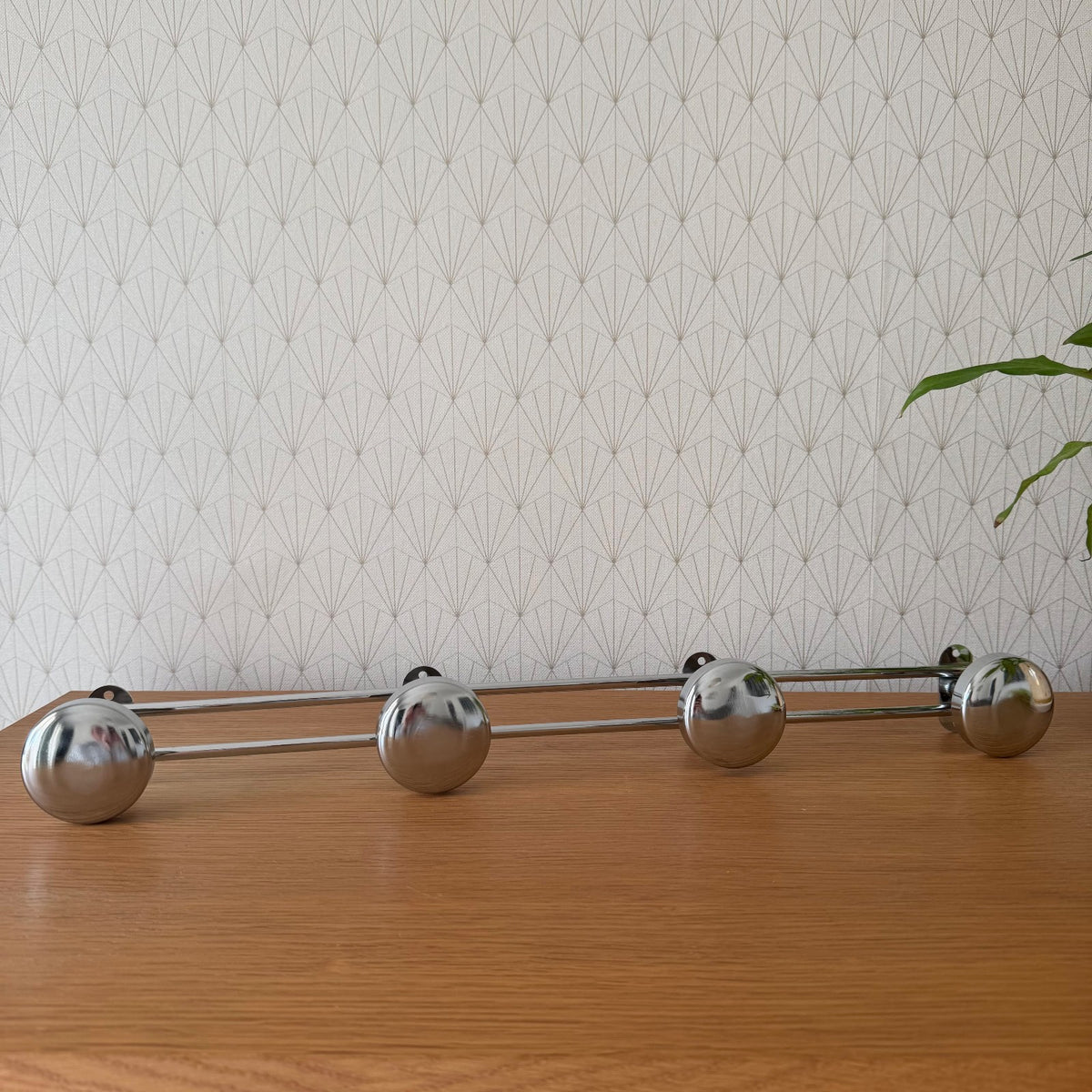 Vintage Chrome Wall Coat Hooks French Mid Century 4 Hook Rack 60cm 2109261 Unbranded