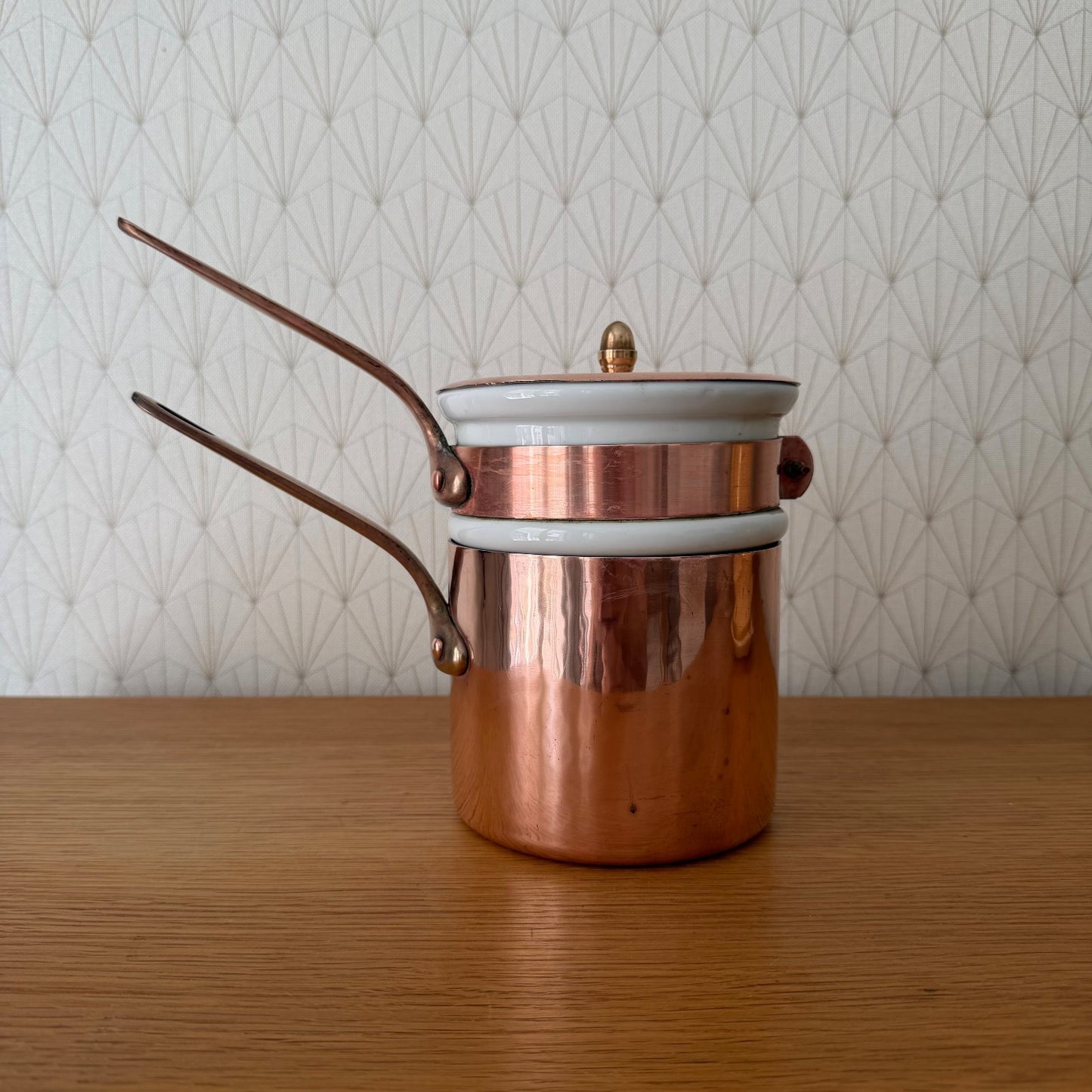 Vintage French Copper Bain Marie Porcelain Insert Professional Cookware 1908263 Fleamarketfrance