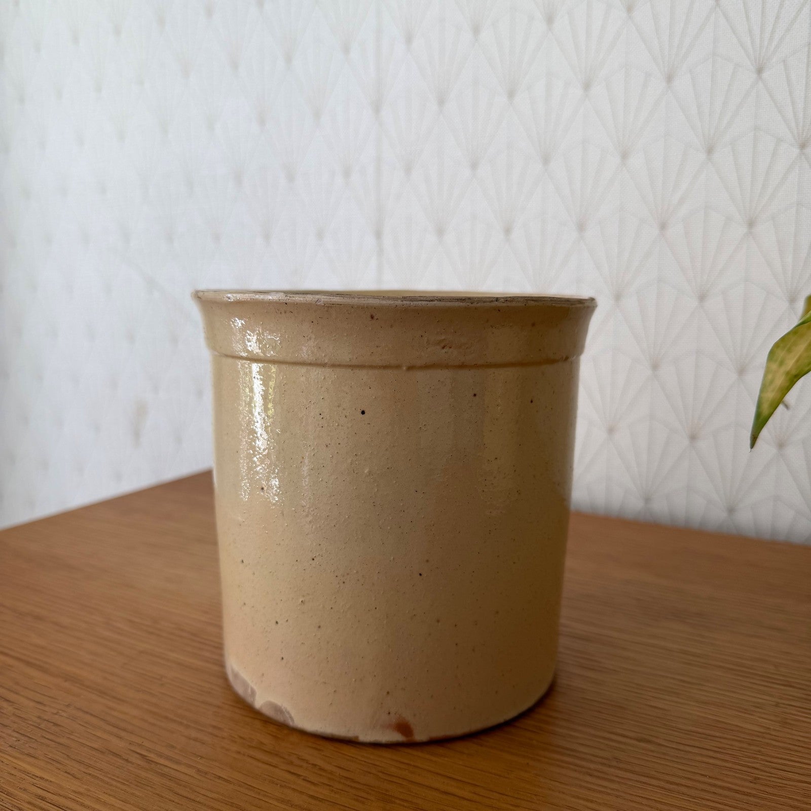 Antique French Terracotta Glazed Jam Pot Beige Crock Kitchen Storage 1606264 Unmarked
