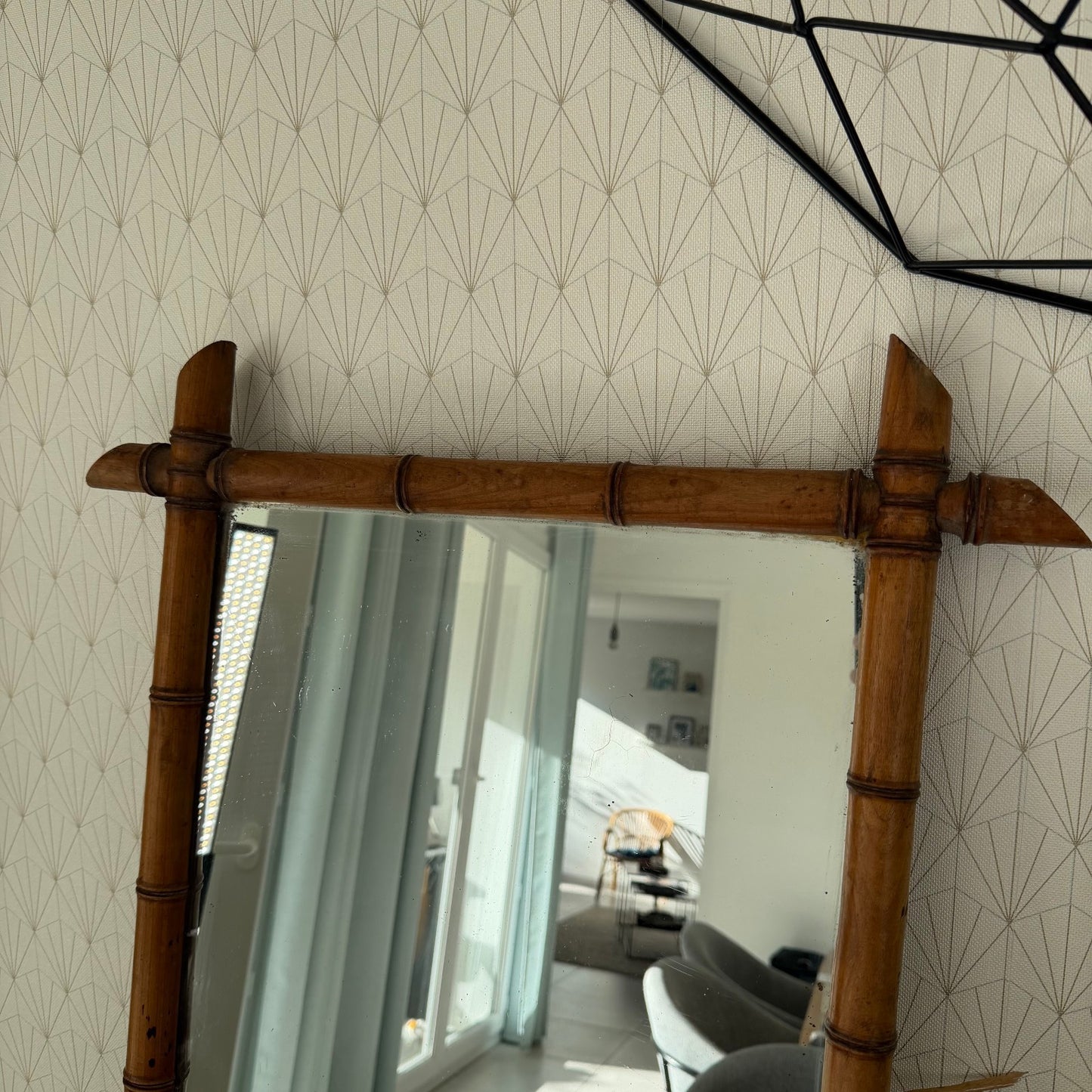 LARGE Vintage French wood faux bamboo  WALL-HANGING MIRROR 1112511