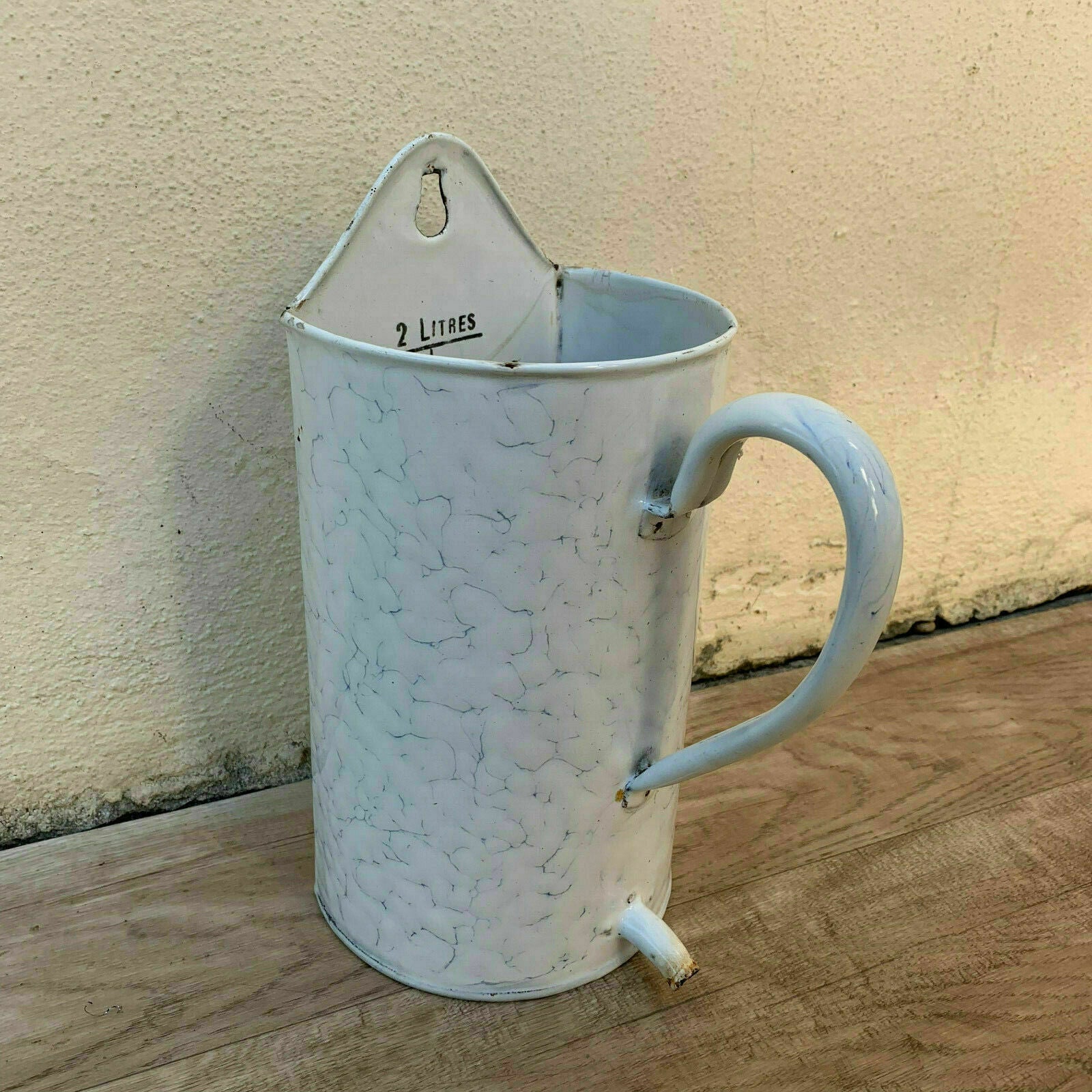 Vintage French Enamelware Irrigator Medical Douche White Blue 2L 10161918 Fleamarketfrance