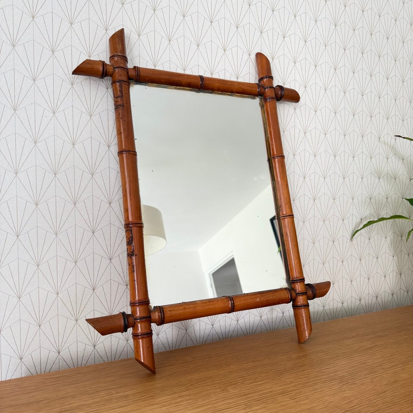 Vintage French wood faux bamboo  WALL-HANGING MIRROR 0210251