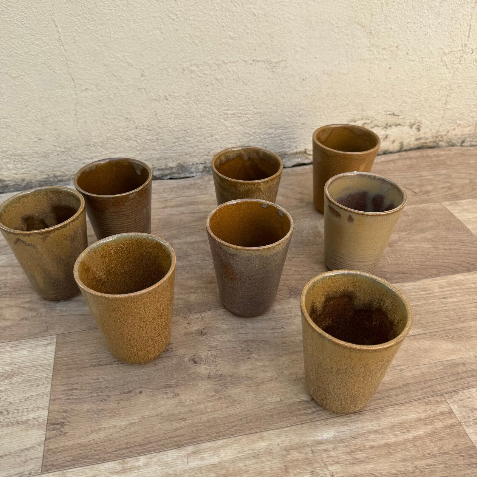 set of 8 GRESPOTS DIGOIN French VINTAGE STONEWARE cups glasses 2107241 - Fleamarketfrance