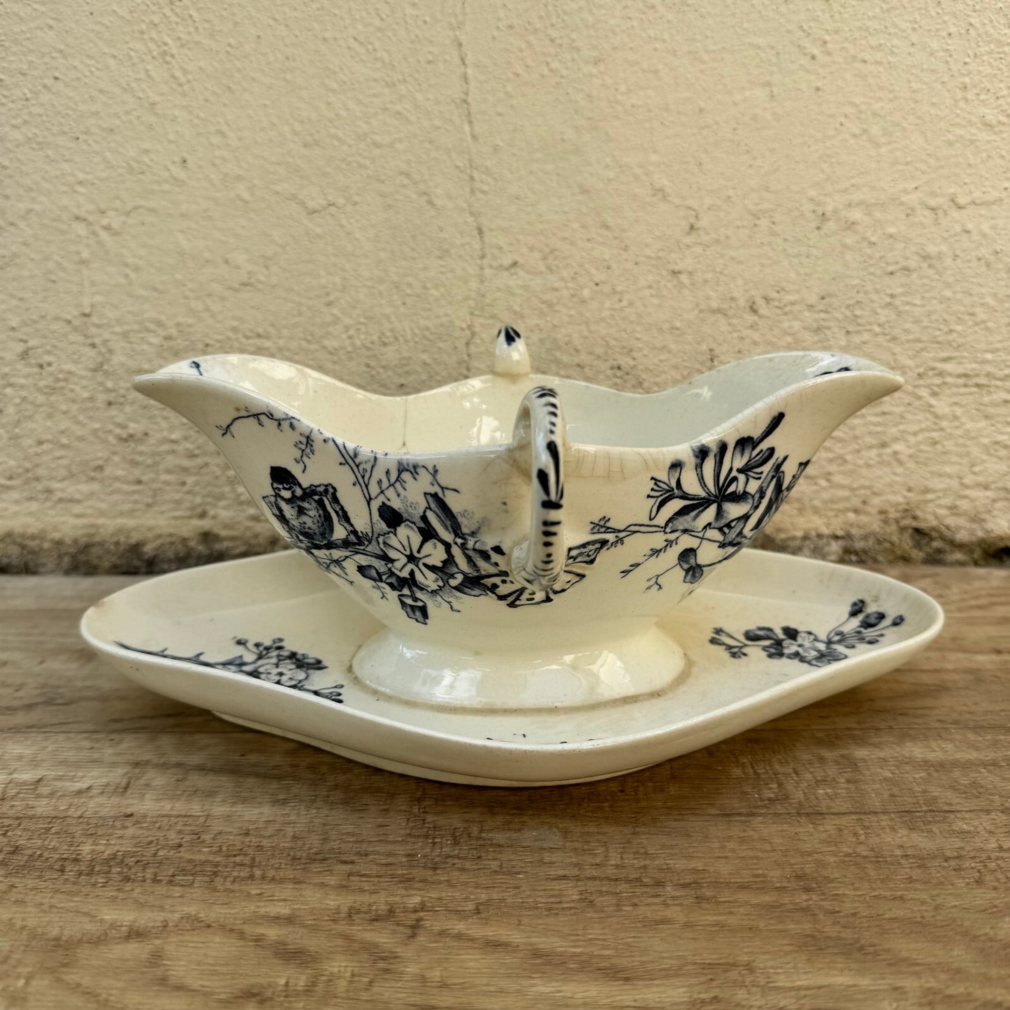 French Sauce Boat E. Bourgeois Paris Blue Floral Earthenware 09072417 Fleamarketfrance