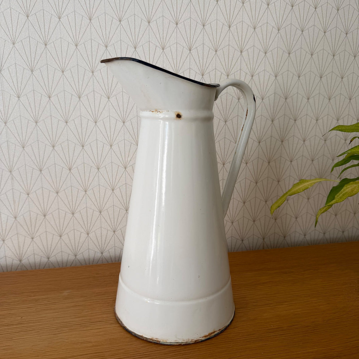 French Enamel Pitcher Vintage White Jug Water Enameled 14.6" 07082610 Unbranded