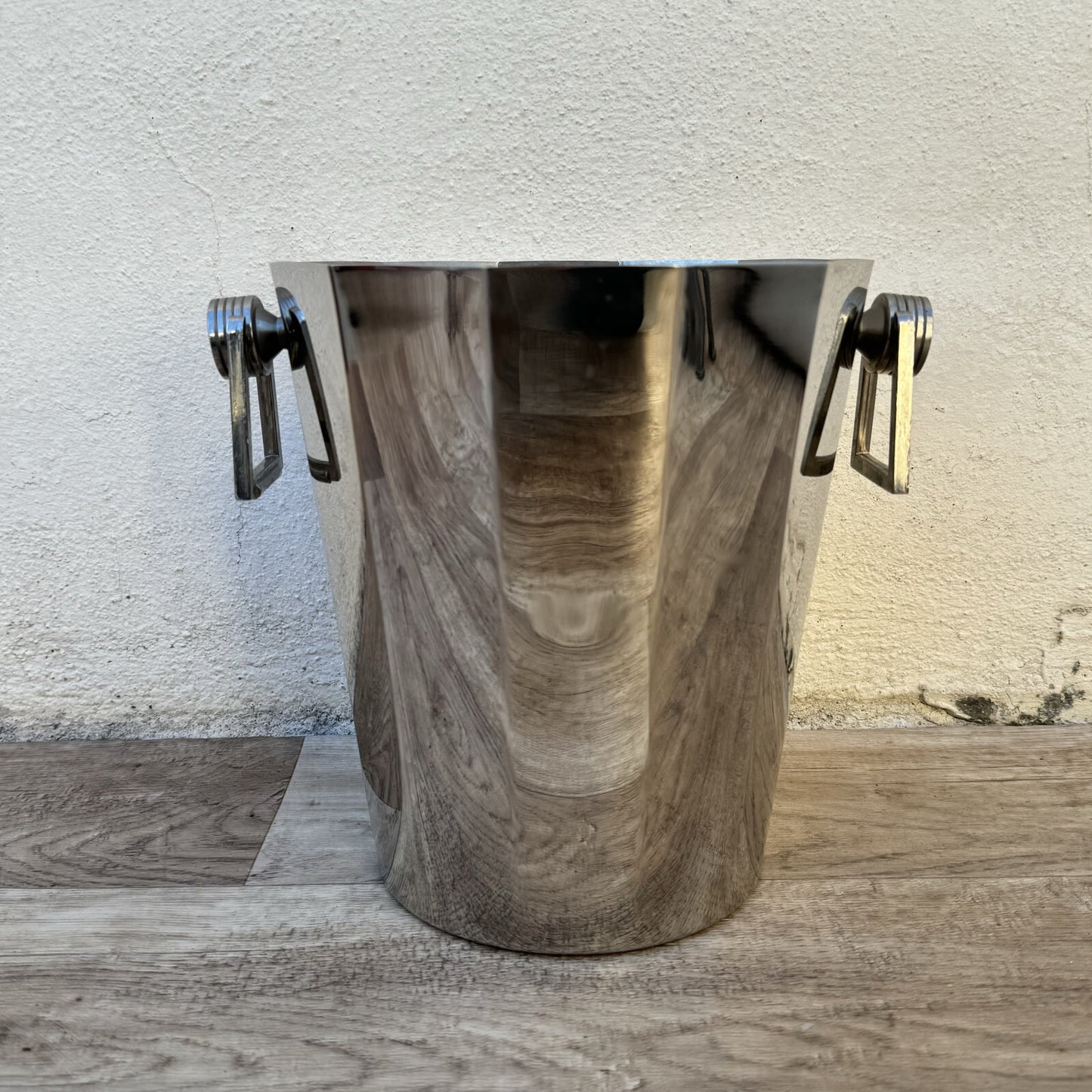 French Silver Ice Bucket Champagne Wine Cooler Wood Grain Pattern 0905245 Unbranded