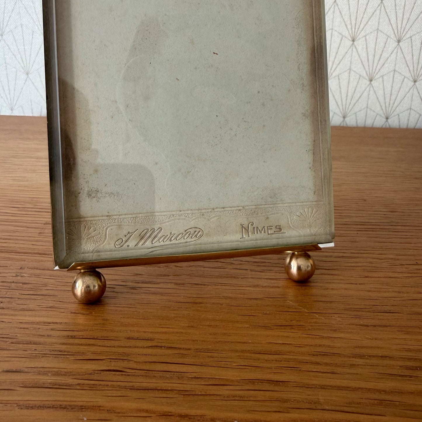 French Antique Brass Photo Frame Floral Crest Glass Standing 27062615 Fleamarketfrance