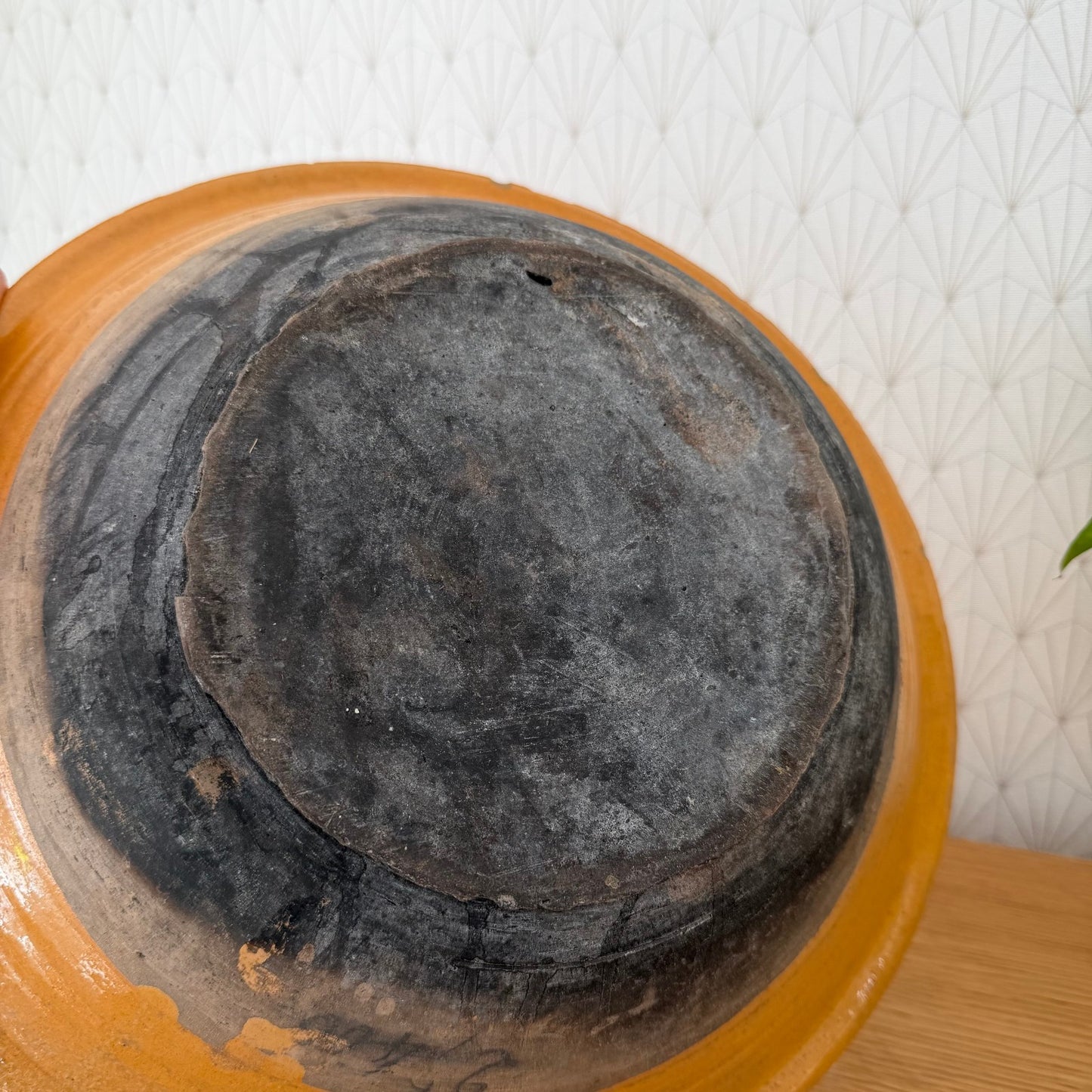 VINTAGE FRENCH GLAZED STONEWARE SALAD MIXING BOWL TERRINE TIAN 15" 1112510