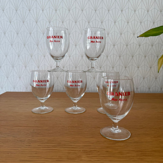 Vintage French Pastis Glasses Granier Mon Pastis Set of 6 Stemware 0309254 Granier