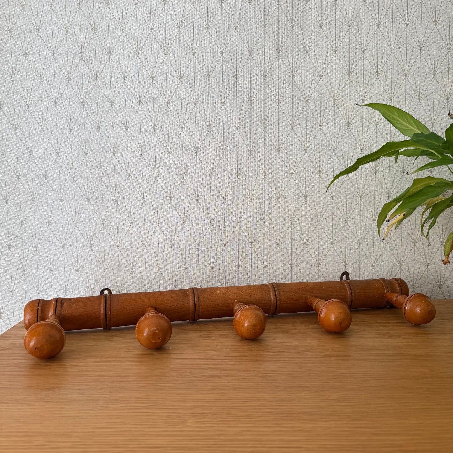 Antique Wooden French Coat Hook Hat 5 Pegs Hanger Faux Bamboo rack 0307259