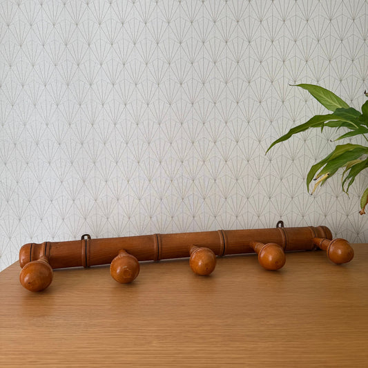 Antique Wooden French Coat Hook Hat 5 Pegs Hanger Faux Bamboo rack 0307259
