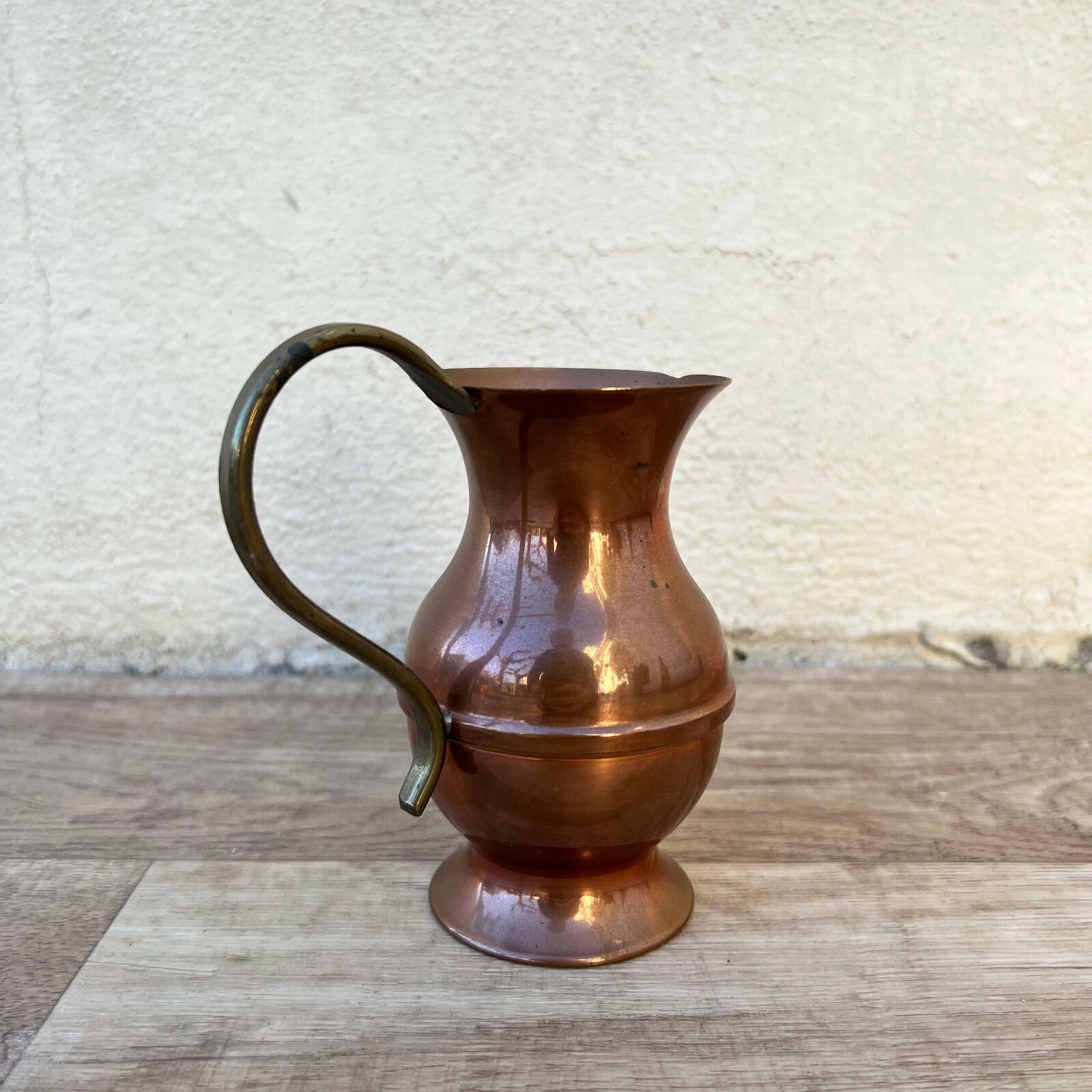 French Copper Pitcher Villedieu Vintage Brass Handle Small Jug 1203224 Villedieu