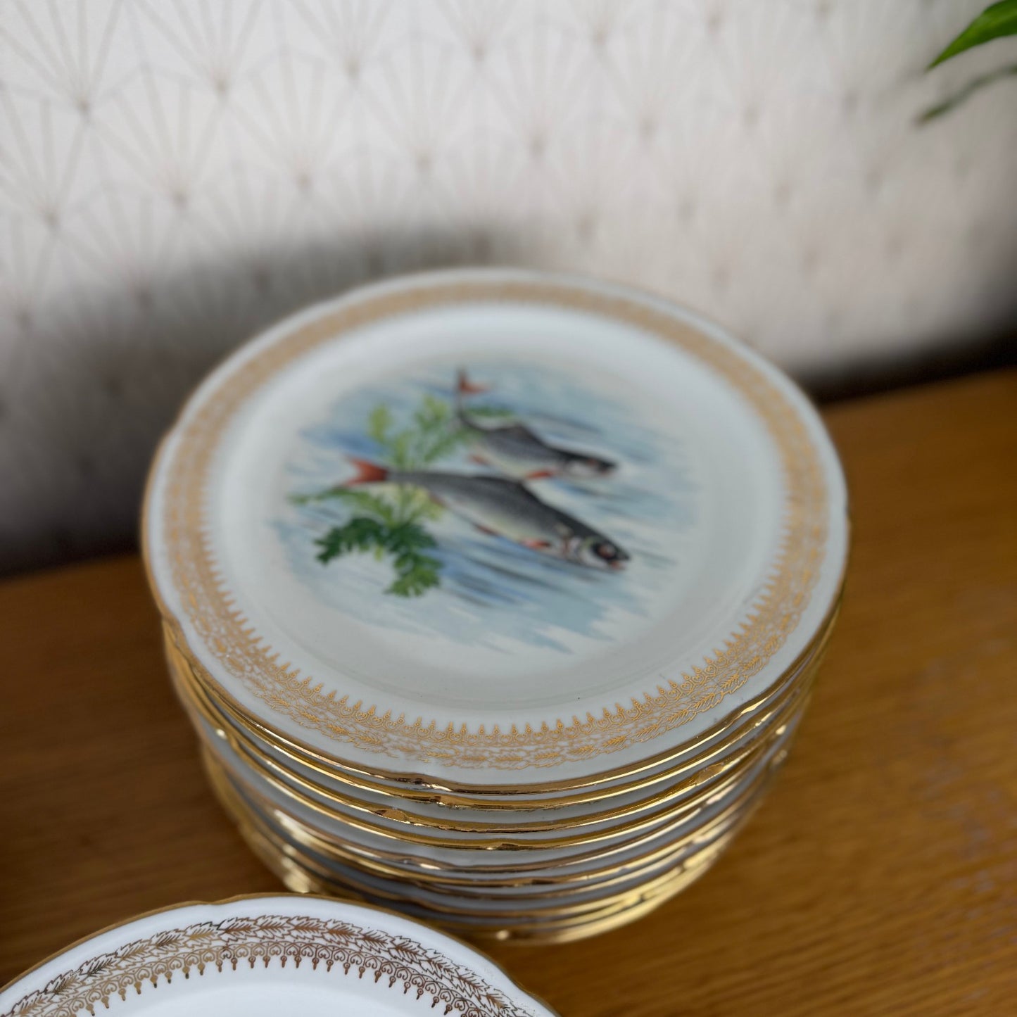 French Fish Plates Vintage Porcelain Set 12 Dinner Plates Serving Tray 2710254 Limoges