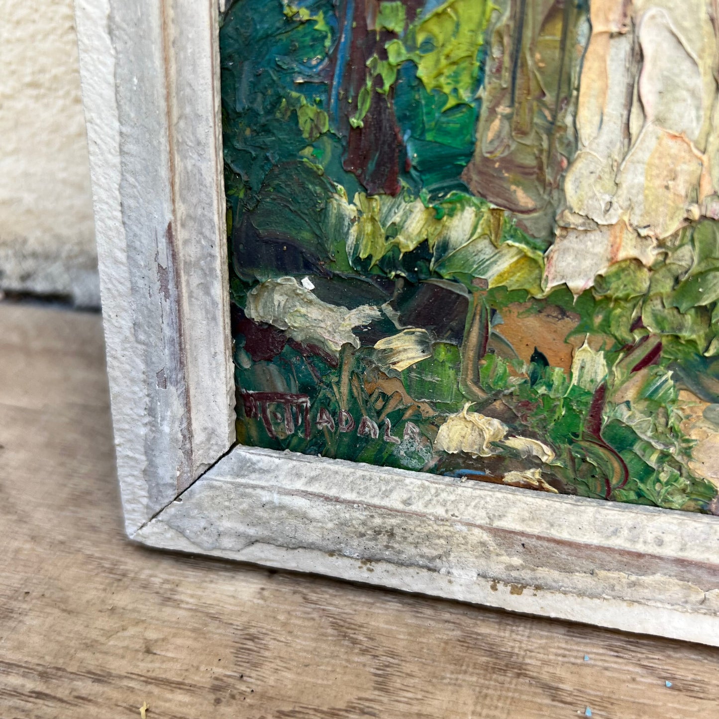 French Provence Oil Painting Bell Tower Landscape Signed Antique 02102214 Fleamarketfrance