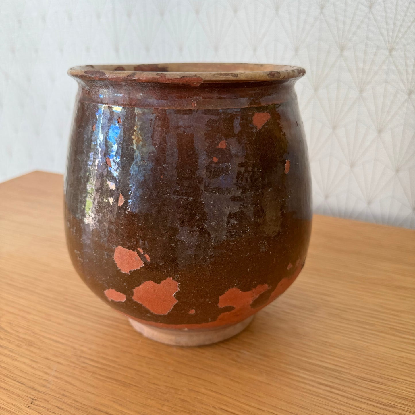 Vintage French Confit Pot Brown Glazed Terracotta Handmade 7" 2404242 Unmarked