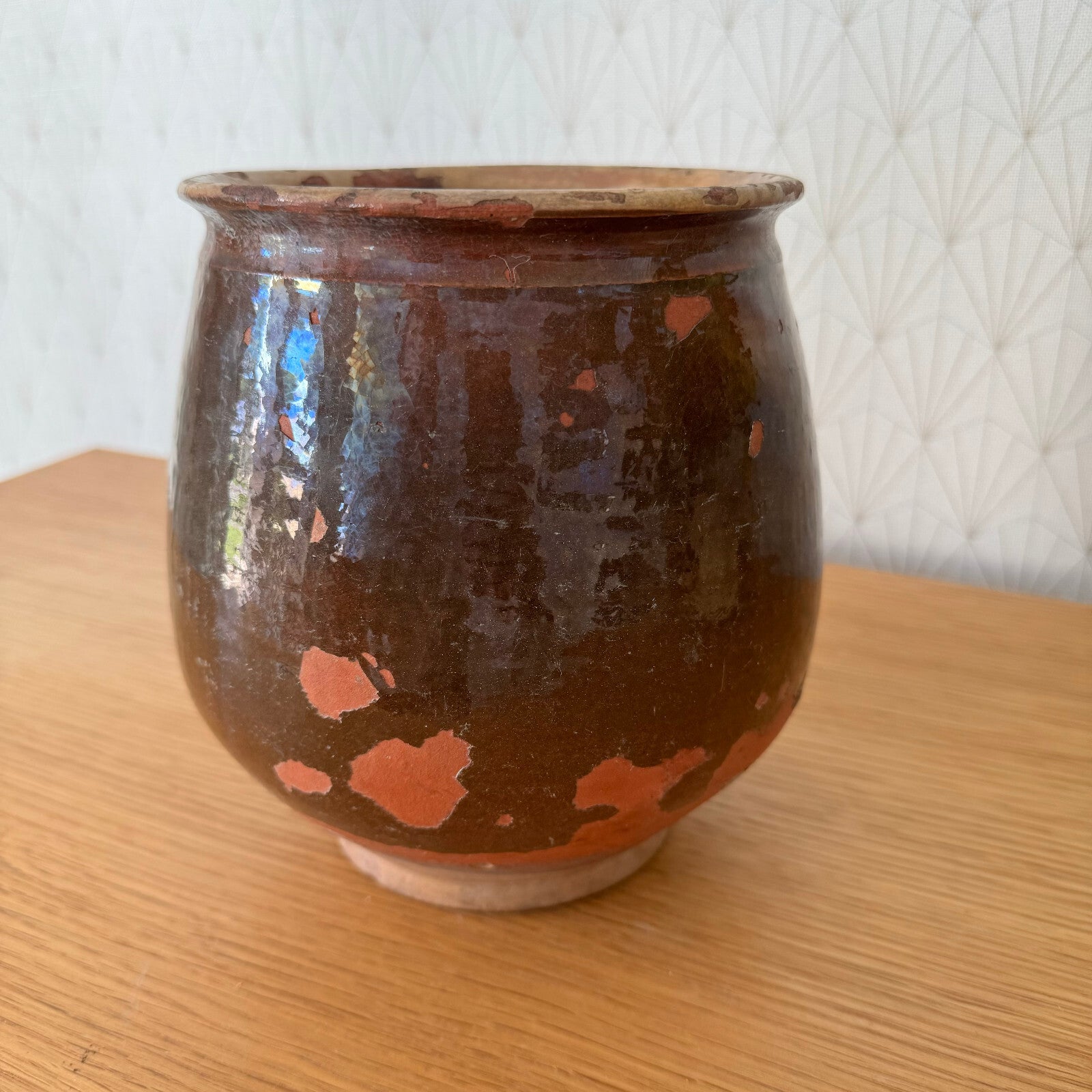 Vintage French Confit Pot Brown Glazed Terracotta Handmade 7" 2404242 Unmarked